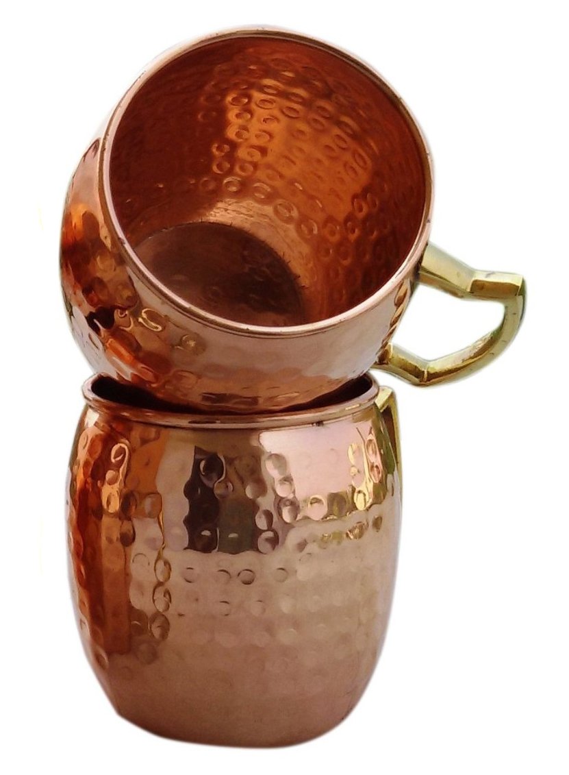 Handmade 100% Pure Hammered Copper Moscow Mule Mug with Brass Handle - Authentic Handcrafted Copper Cup for Cocktails, Ginger Beer & Cold Drinks - Perfect for Home Bars, Parties & Gifts (Set of 2)