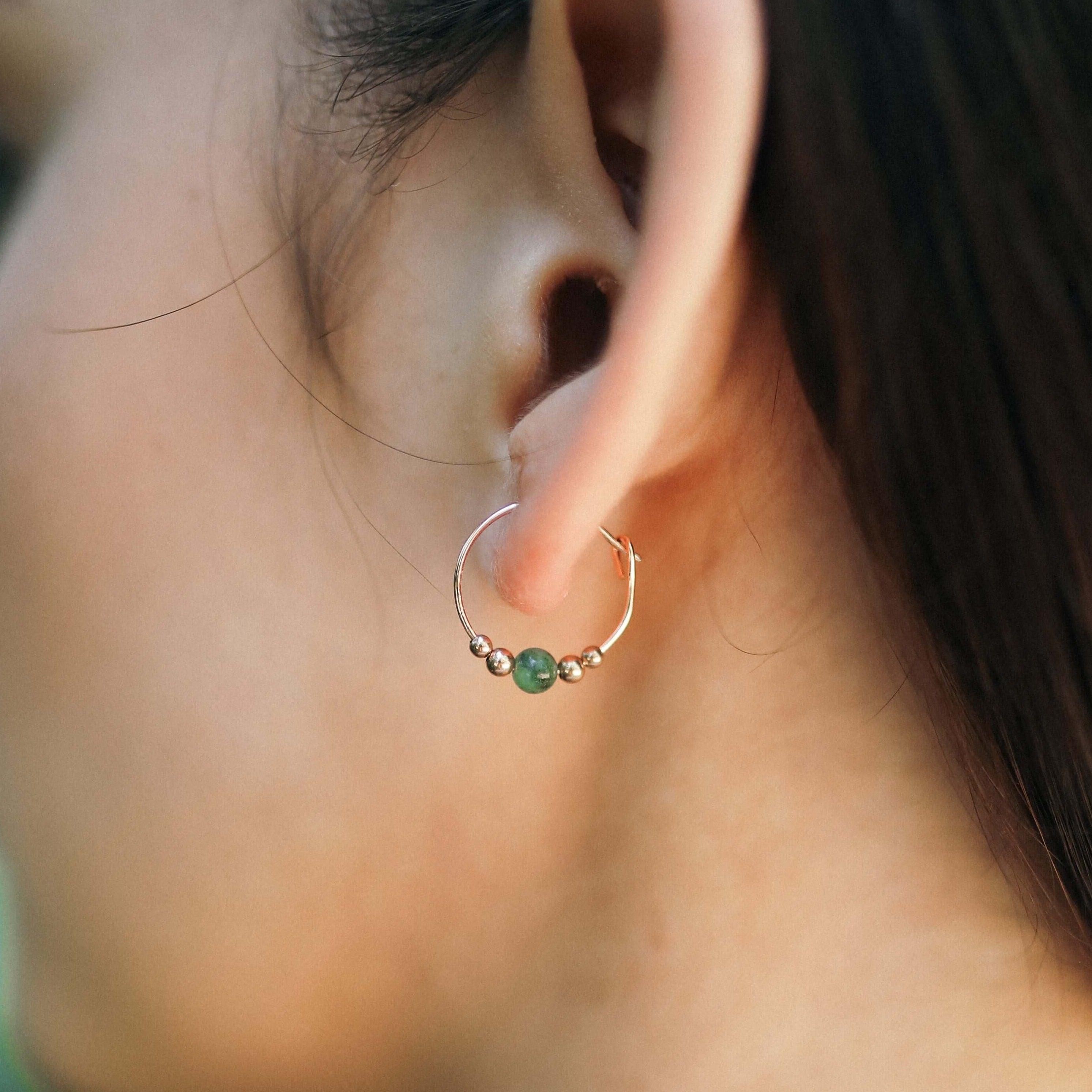 Tiny Green Emerald Gemstone Bead Hoop Earrings - Elegant Dainty Jewelry for Women | Perfect for Parties, Weddings & Everyday Wear