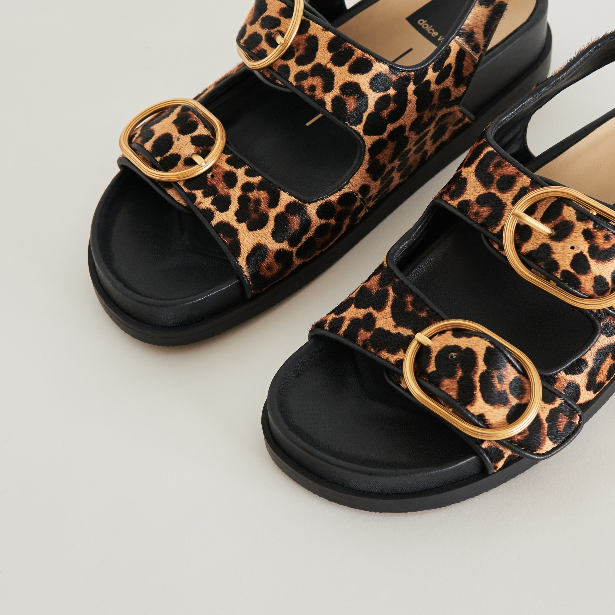 STARLA Women's Leopard Print Black Calf Hair Sandals - Fashionable & Comfortable for Summer, Beach, and Casual Outings