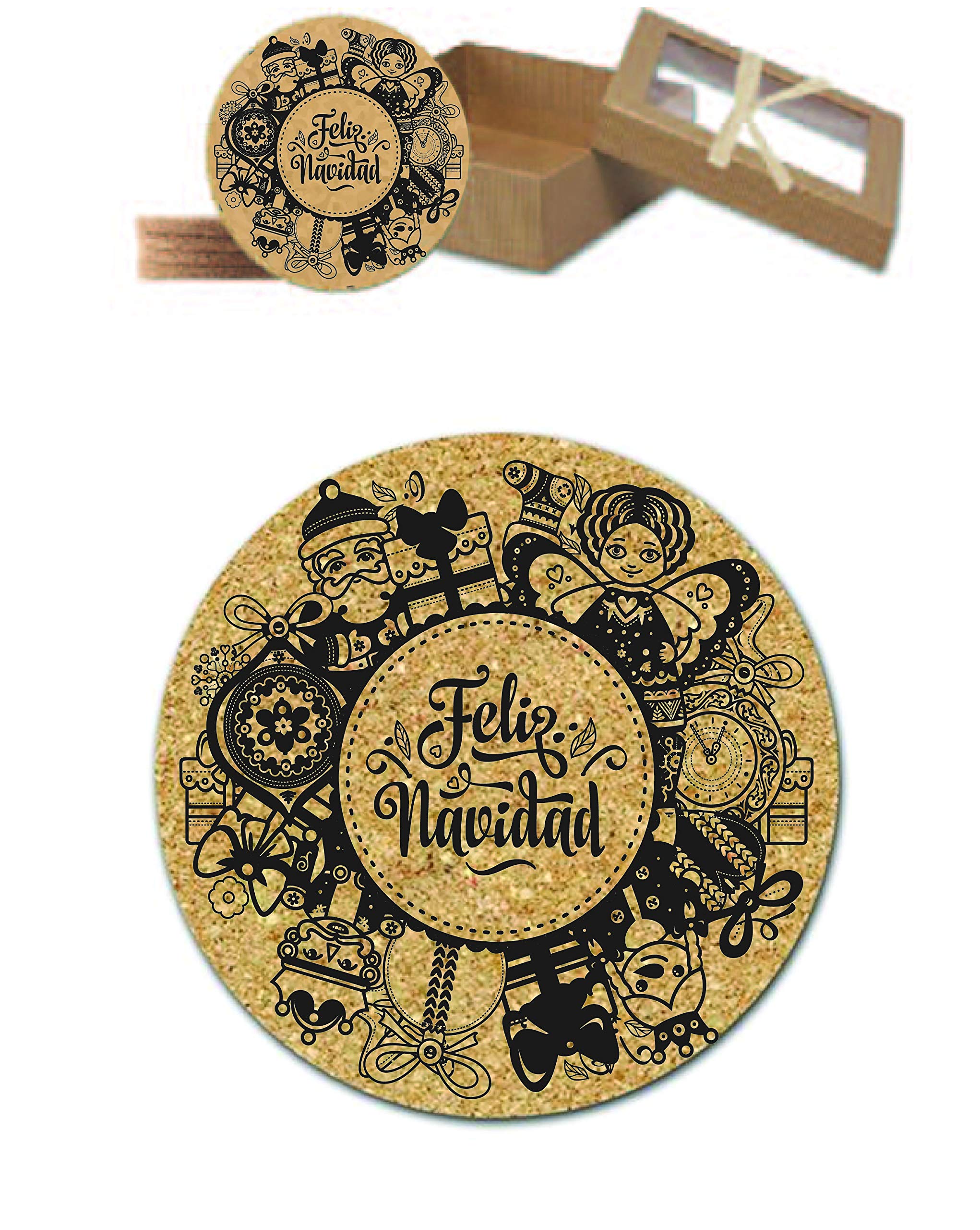 Set of 4 Feliz Navidad Cork Coasters - Christmas Drink Coasters for Holiday Parties, Home Decor & Gift Giving