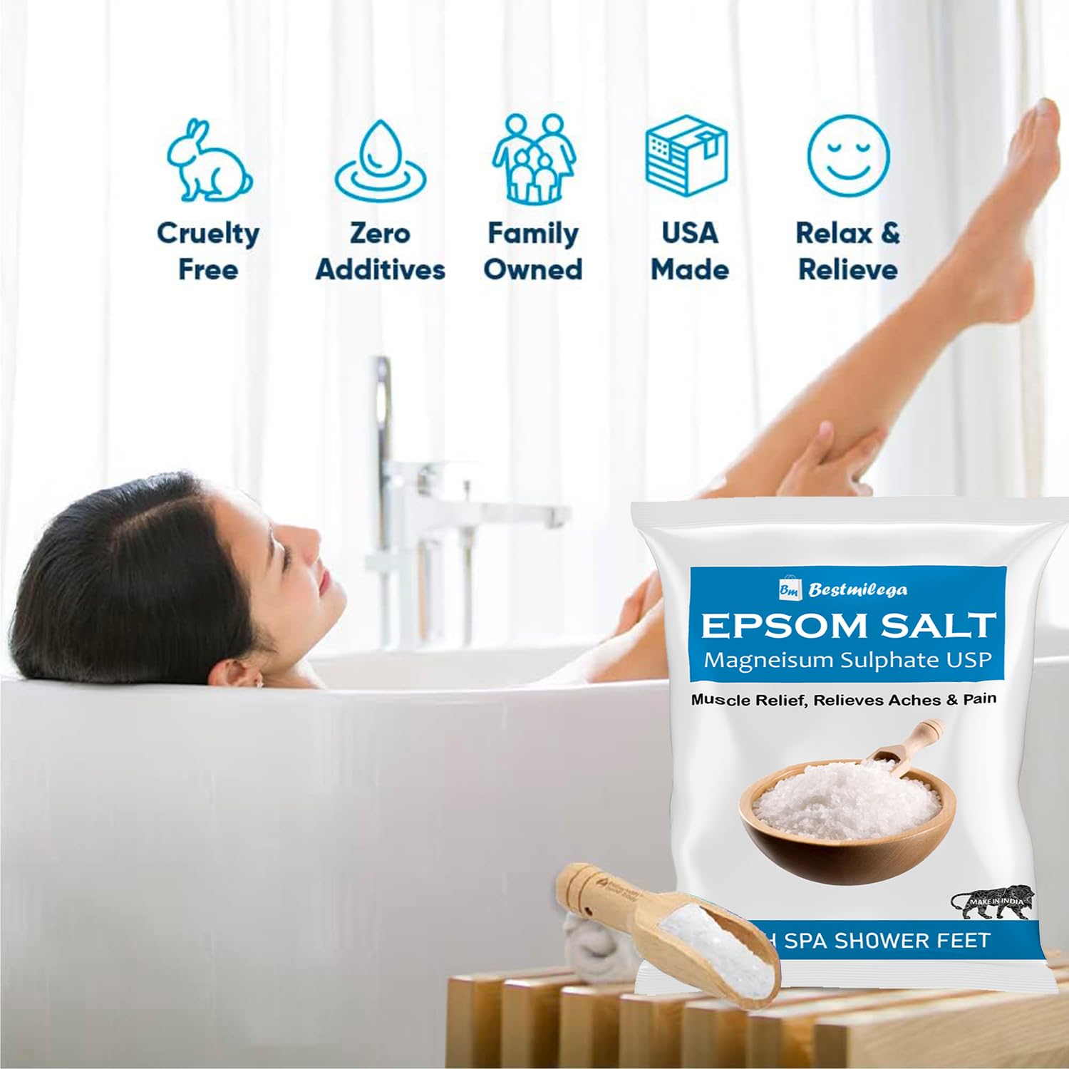 Premium Epsom Salt for Pain Relief - Magnesium Sulfate Bath Crystals for Foot Soak, Muscle Relaxation & Stress Relief (1kg) - Perfect for Post-Workout Recovery, Spa Day & Relaxing Baths