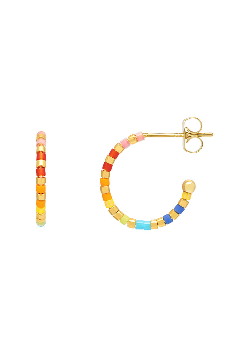 Rainbow Beaded Hoop Earrings for Women - Colorful Bohemian Dangle Earrings - Perfect for Festivals, Parties & Everyday Wear