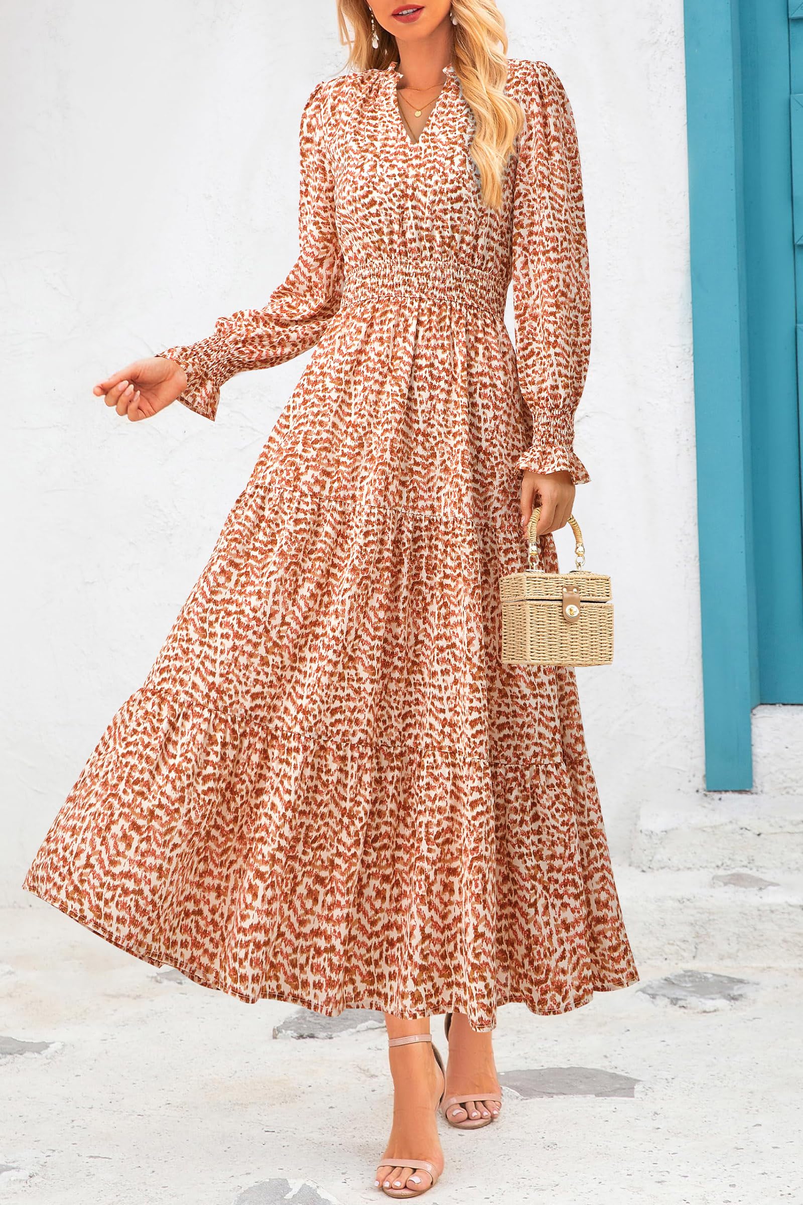 PRETTYGARDEN Women's Floral Maxi Dress 2025 - Long Sleeve V-Neck A-Line Boho Party Dress for Spring Summer | Beach Wedding, Vacation, Date Night Outfits