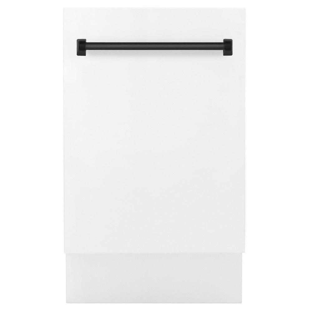 ZLINE Autograph Edition 18 Inch Compact Dishwasher with 3rd Rack - White Matte Finish & Matte Black Handle, Ultra Quiet 51dBa - Perfect for Small Kitchens, Apartments, and RV Living (DWVZ WM 18 MB)