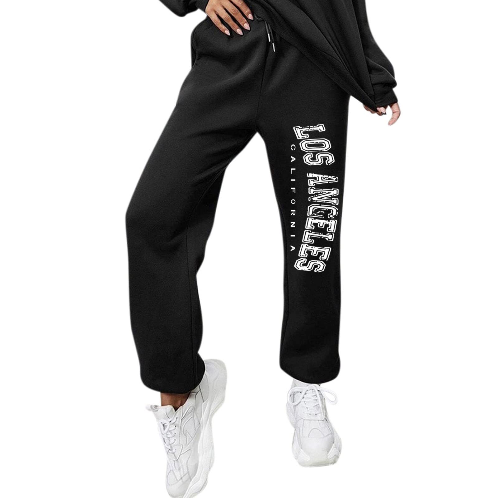 Women's Letter Graphic Fleece Sweatpants - High Waisted Drawstring Joggers with Baggy Fit for Fall & Winter | Cozy Lounge Pants for Home, Yoga, and Casual Outings