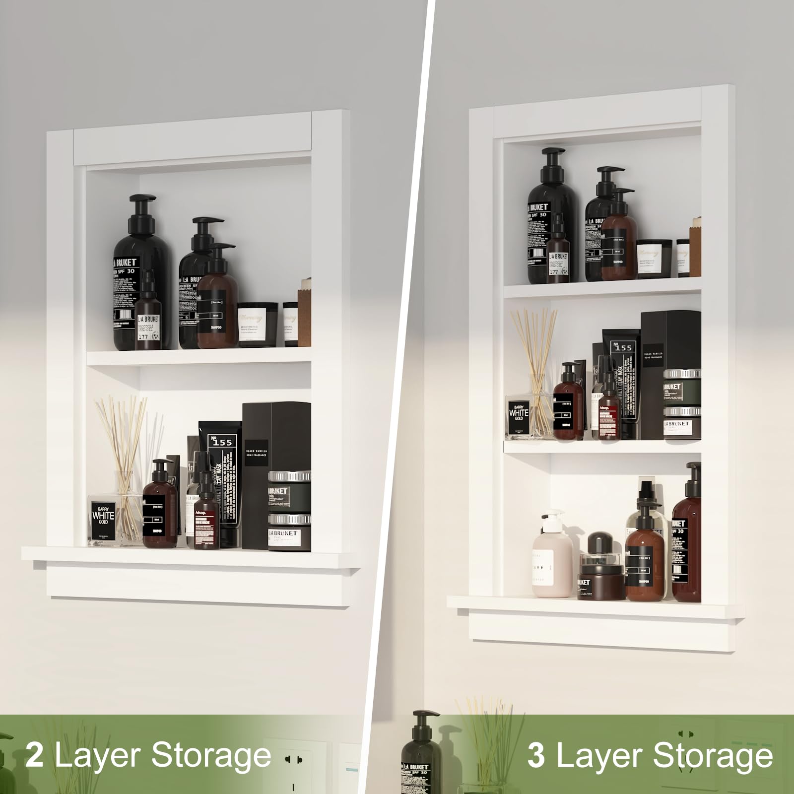 14x18 Inch Recessed Medicine Cabinet for Bathroom & Shower Wall - 2-Tier Storage Wall Niche Insert for Drywall & MDF - Fully Assembled Bathroom Organizer | Perfect for Small Bathrooms, Showers & Bedroom Storage Solutions