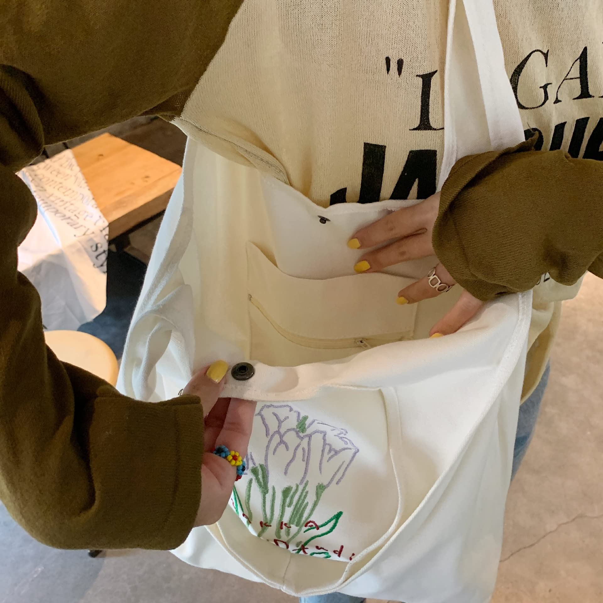 Floral Canvas Tote Bag for Women - Tulip Print Grocery Shopping Bag with Botanical Aesthetic | Perfect for Farmers Market, Beach Trips & Everyday Use