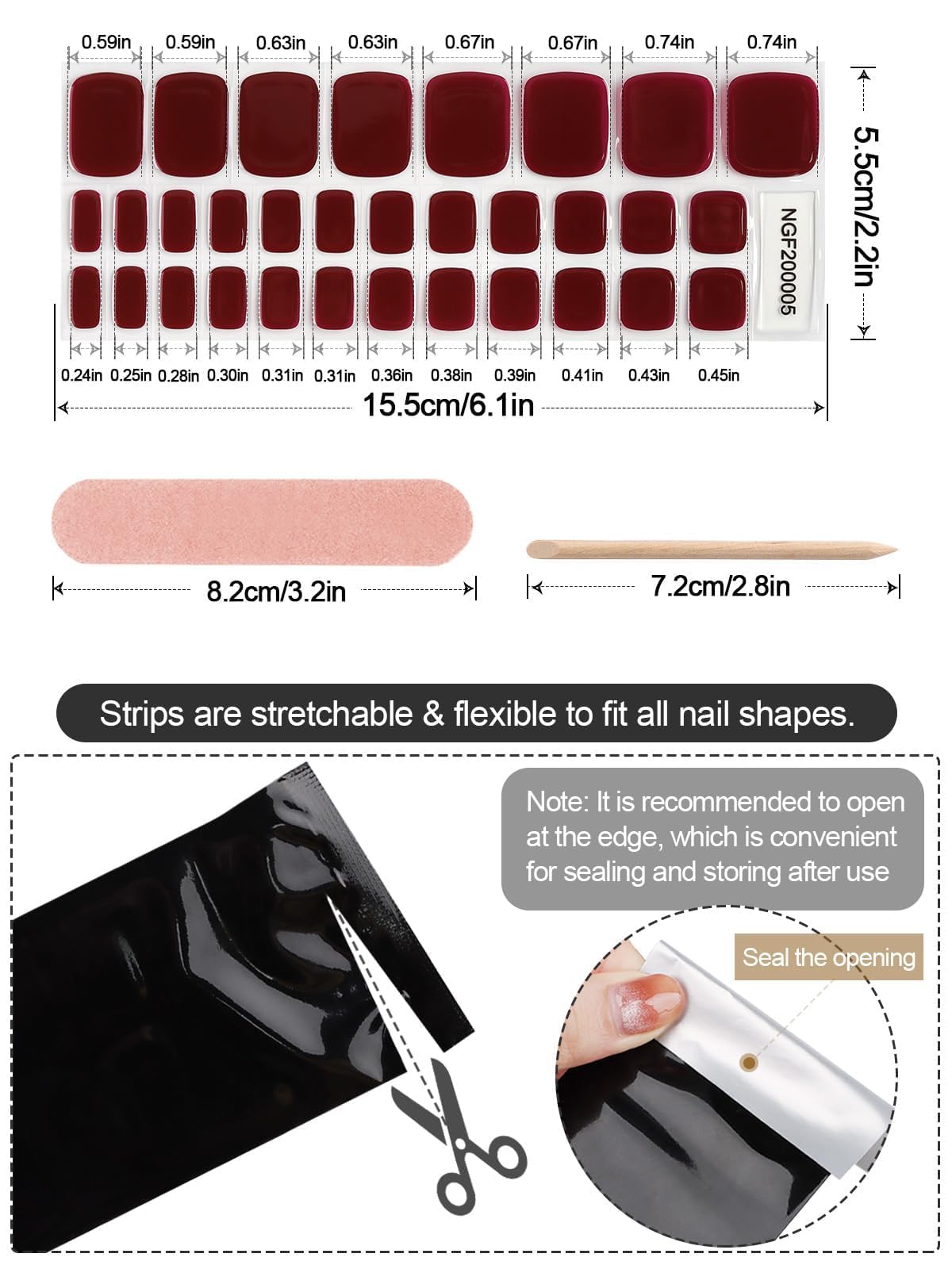 Kalolary Gel Toenail Wraps Strips - Long Lasting Brown Toenail Stickers for Pedicure, Salon Quality Nail Wraps with Nail File & Wood Stick (UV/LED Lamp Required) - Perfect for Home Manicures, Nail Art Designs & Salon Quality Results