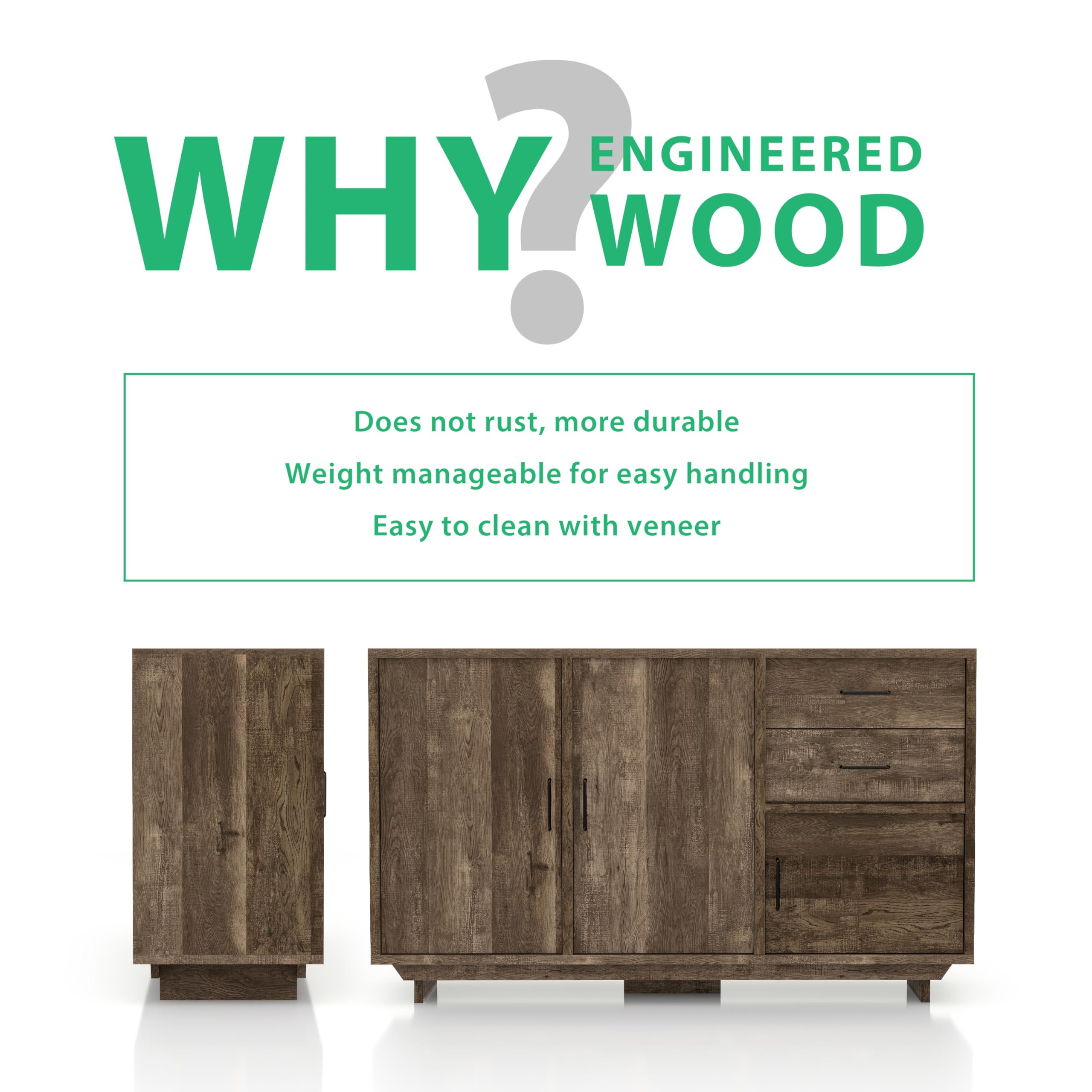 HOMES: Inside + Out Finn Wood Buffet Table - Rustic Reclaimed Oak Kitchen Storage Cabinet with Doors & Shelves, Industrial Sideboard for Entryway, Dining Room & Living Room - Perfect for Home Organization & Farmhouse Decor