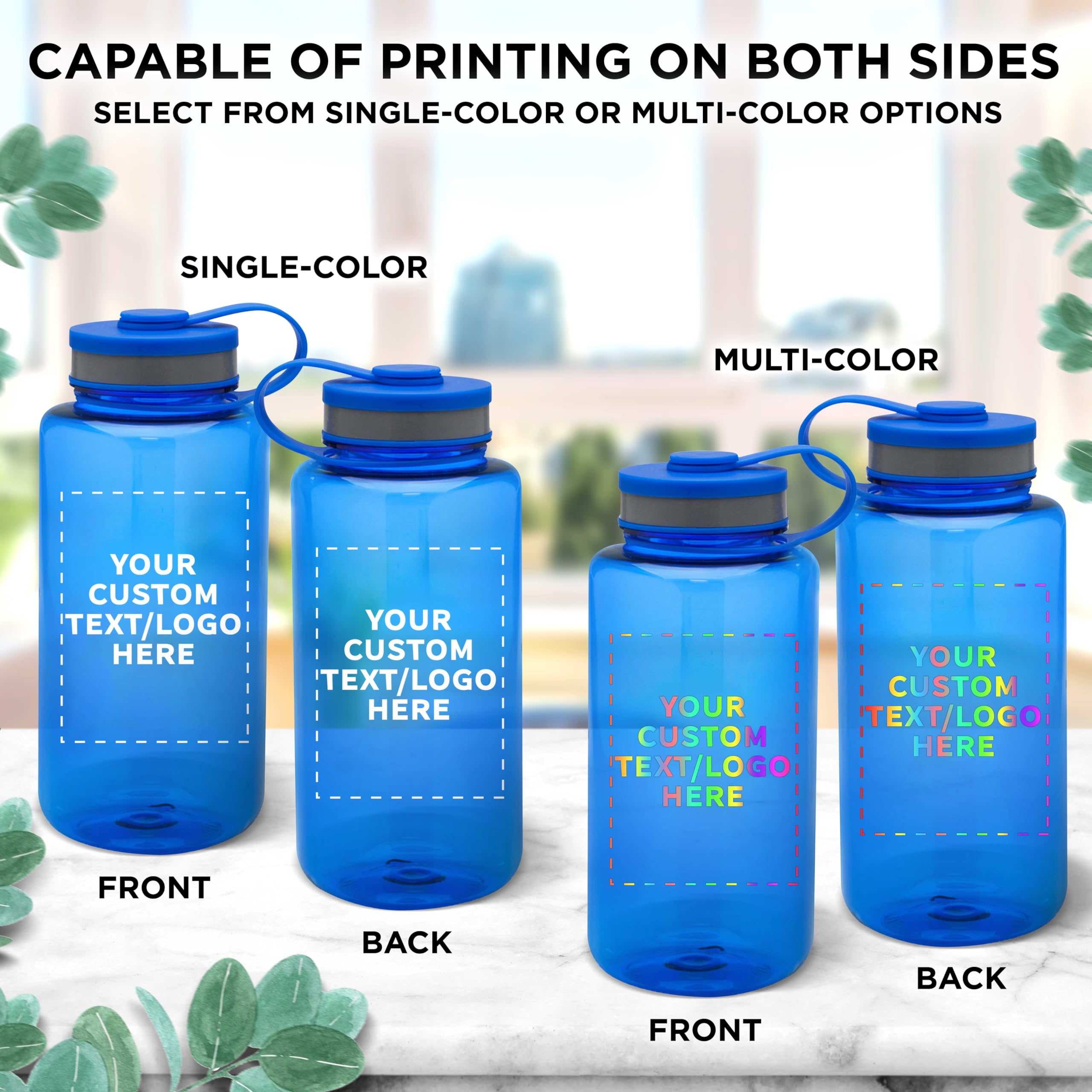 Custom 38 oz Plastic Sports Water Bottles with Flip Lid - Bulk Pack of 10, Personalized & Reusable - Perfect for Gym, Hiking, Cycling, Camping, Backpacking & School - Durable BPA-Free Bottles for Sports & Outdoor Activities - Blue