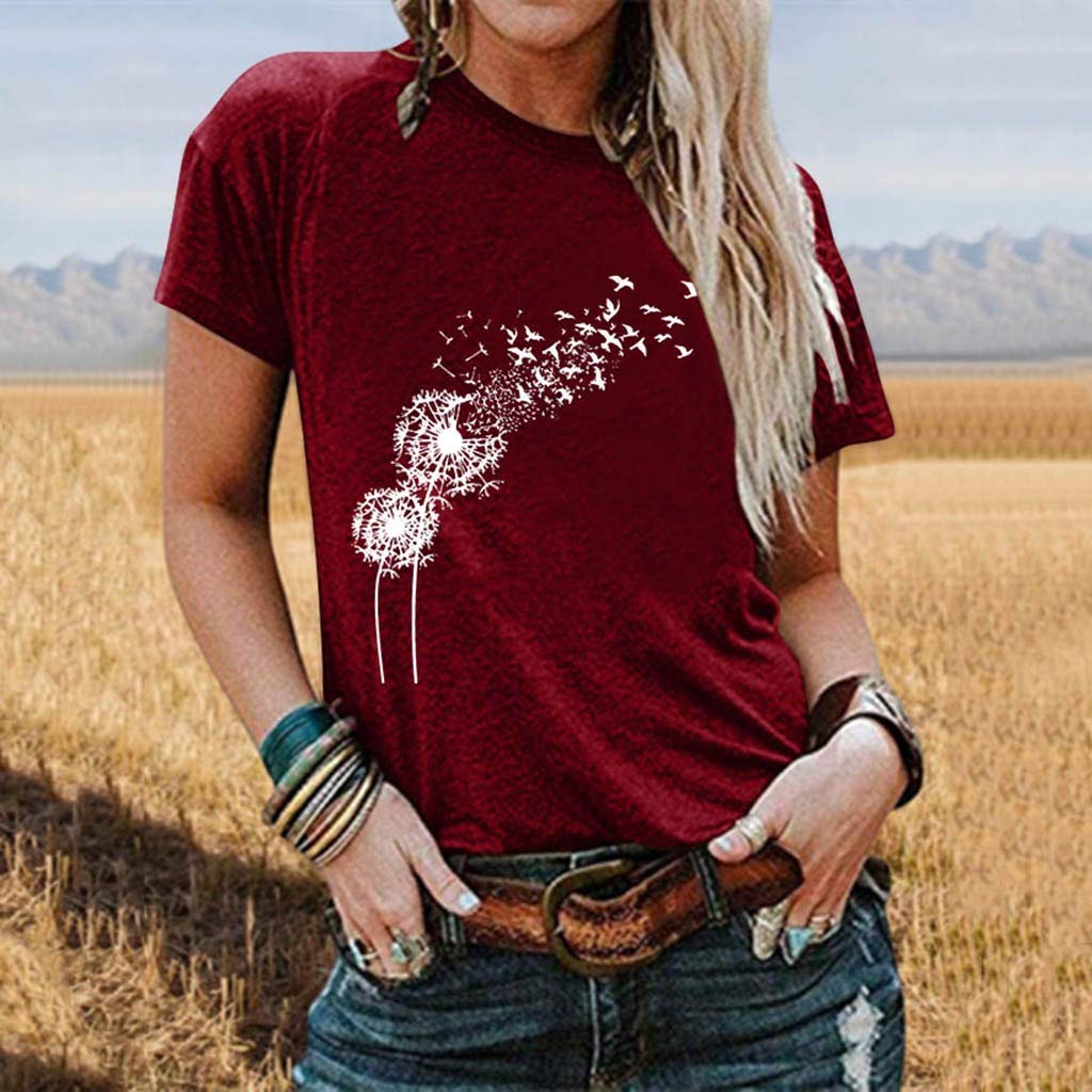 Women's Summer Short Sleeve T-Shirt - Leaf Print Casual O-Neck Blouse Top | Perfect for Beach Outings, Casual Wear & Summer Vacations