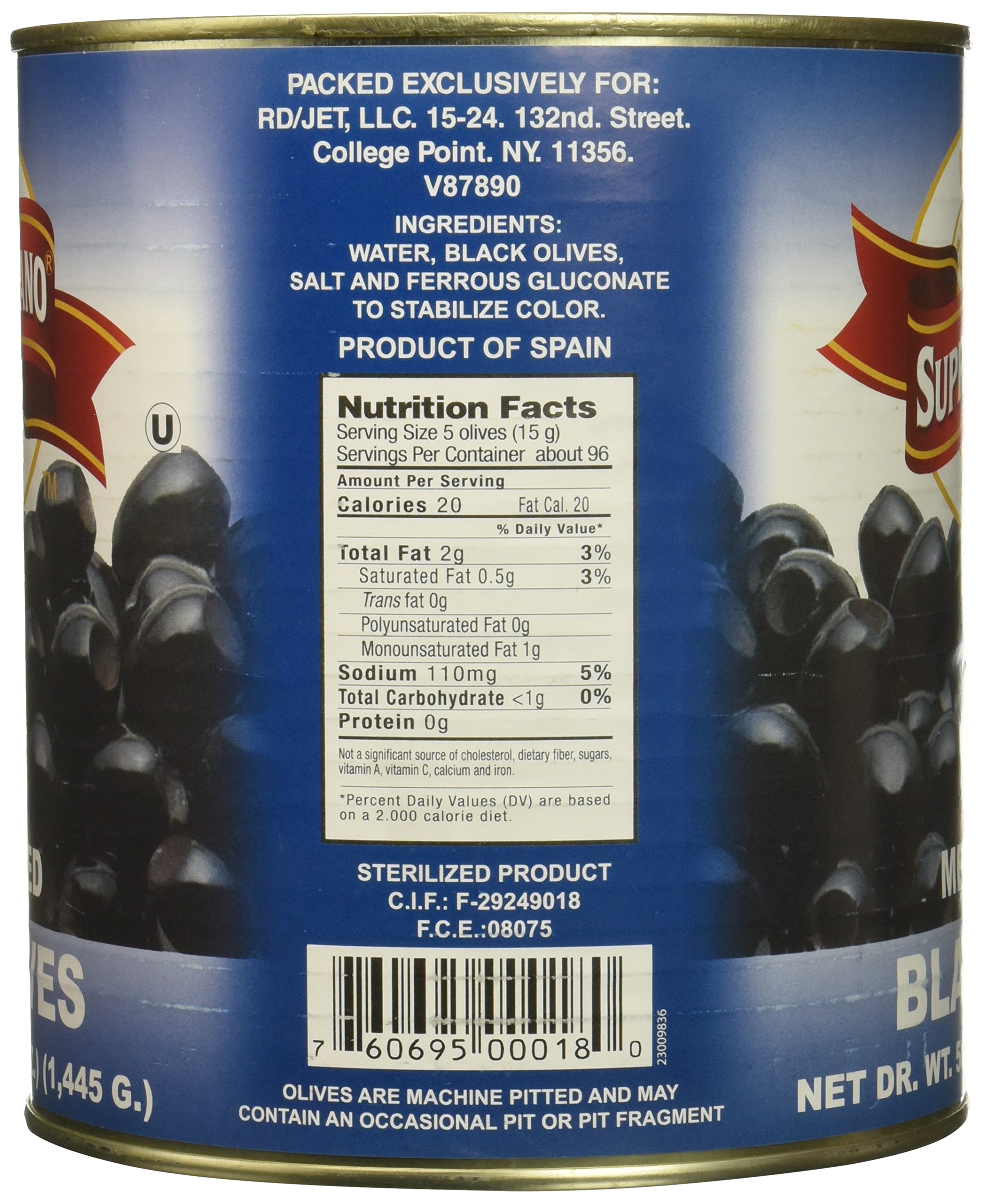 Supremo Italiano Medium Pitted Ripe Olives - 51oz (1.5kg) Jar | Premium Imported Italian Olives for Salads, Pizzas & Mediterranean Cooking