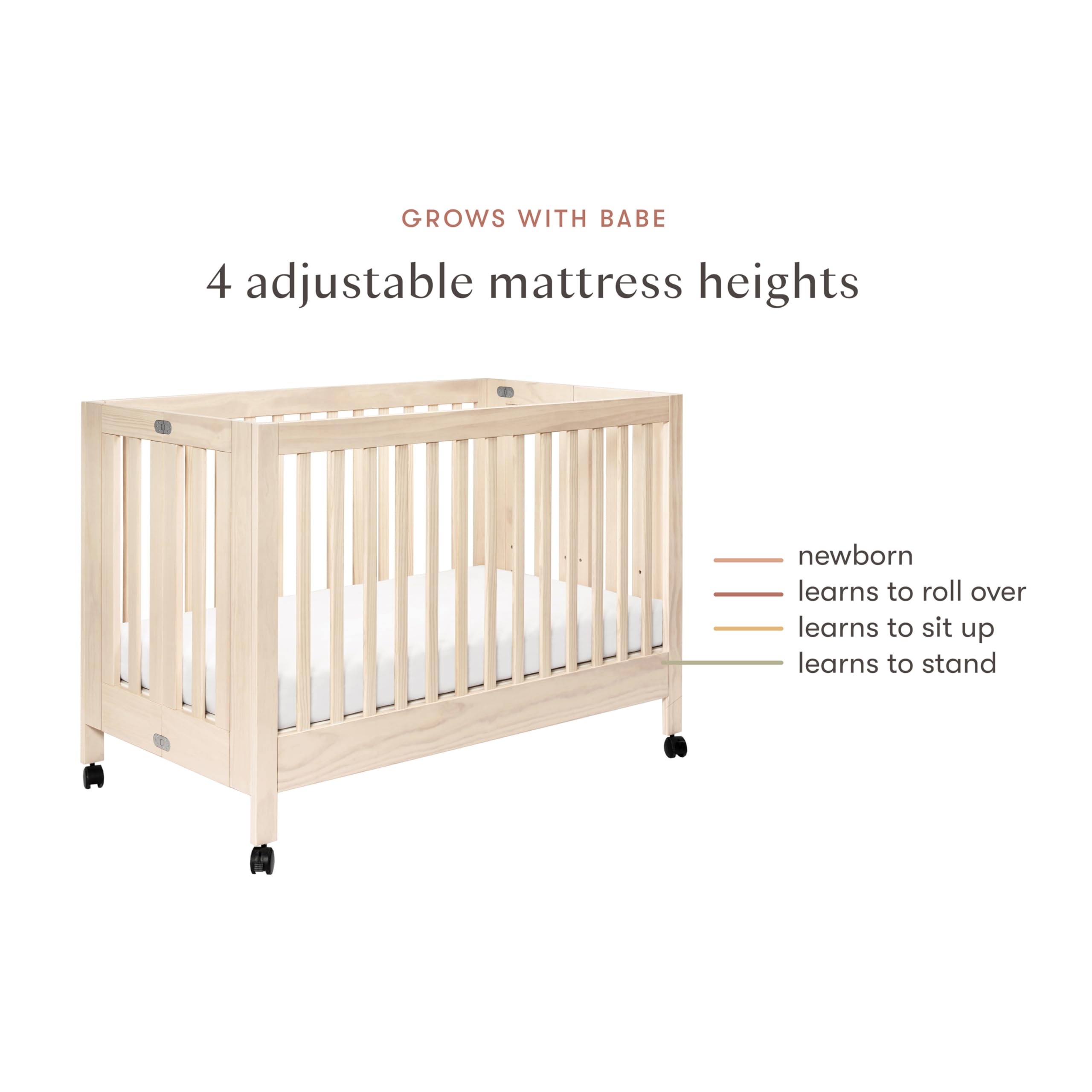 Babyletto Maki Full-Size 2-in-1 Portable Folding Crib with Toddler Bed Conversion Kit - Greenguard Gold Certified, Washed Natural Finish | Perfect for Nursery, Travel & Small Spaces
