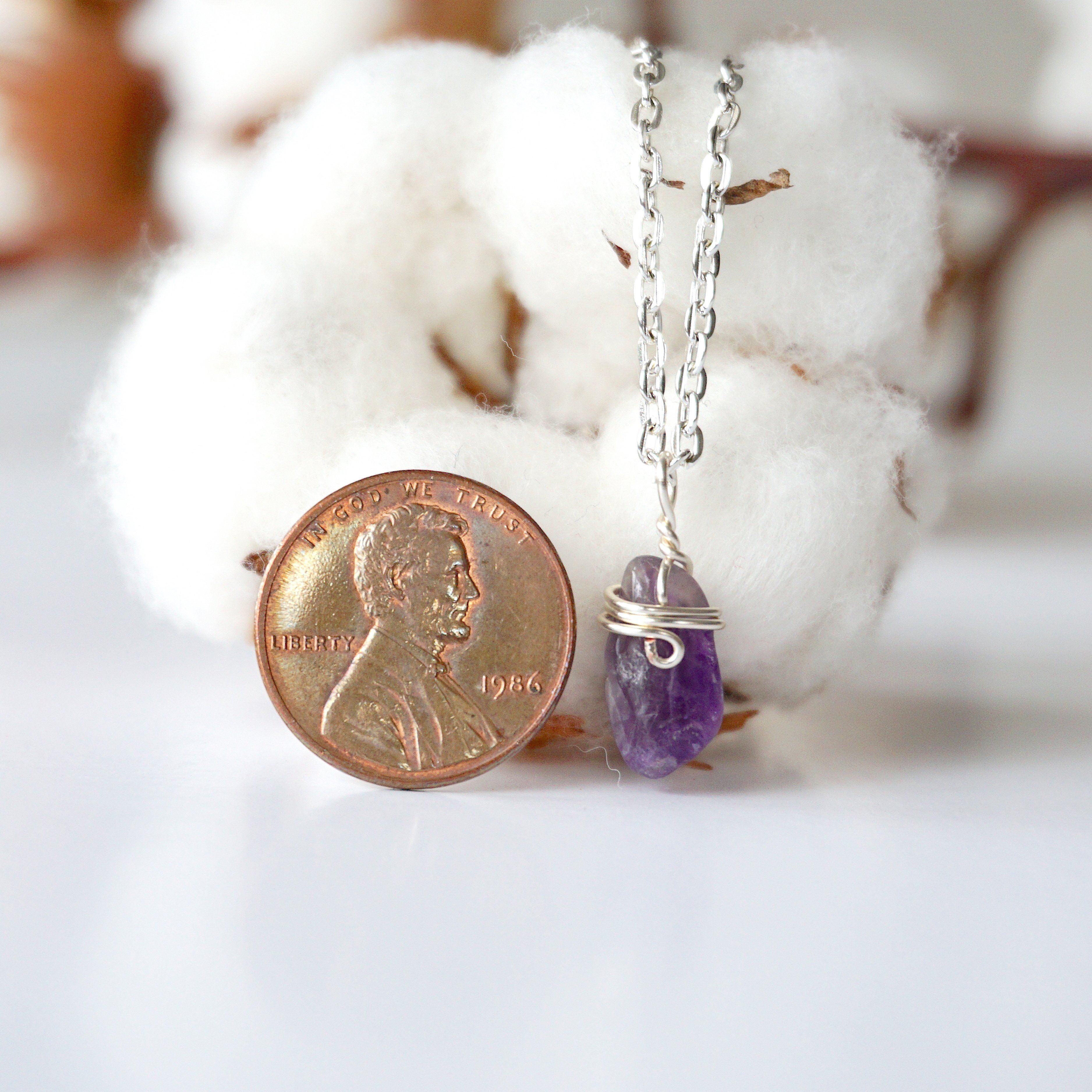 Amethyst Necklace for Women - Sterling Silver Plated Wrapped Charm Pendant - Elegant Jewelry Gift for Birthday, Anniversary & Everyday Wear