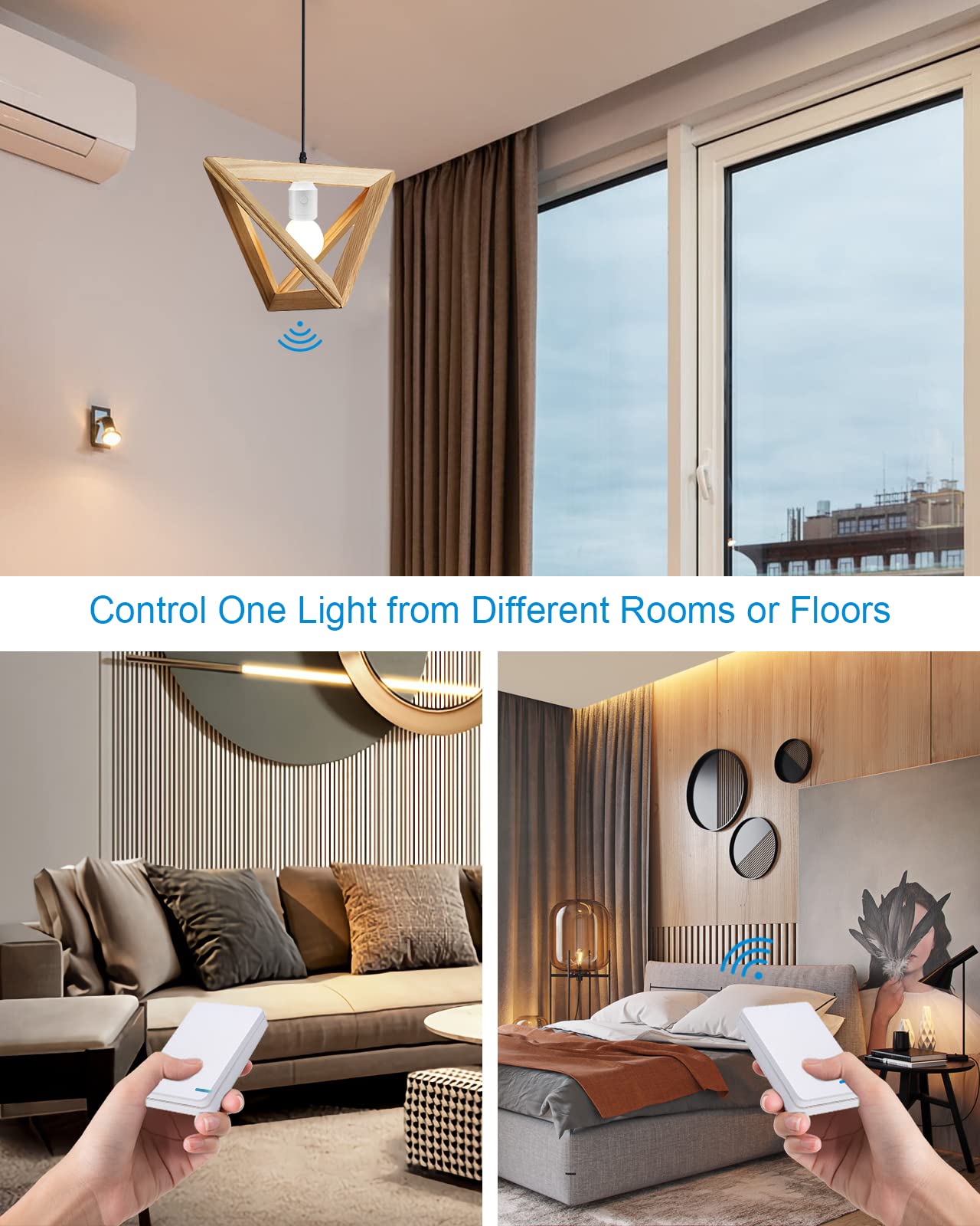 Thinkbee Wireless Remote Control Light Socket Kit - E26 E27 Bulb Base Holder, Screw-in Lamp Socket for Pull Chain Ceiling Lights (No Wiring Needed) - Perfect for Bedroom, Living Room & Staircase Lighting