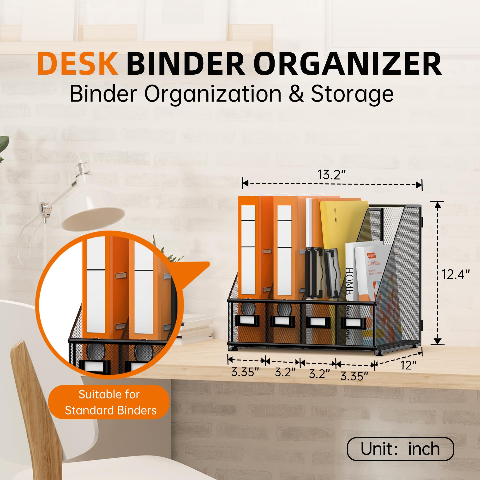DALTACK 4-Compartment Metal Mesh Magazine File Holder | Vertical Desk Organizer for Paper, Letter, Mail, Binder & Book Storage - Black | Perfect for Office, Home & School Organization