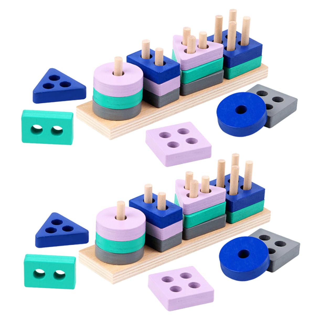 2pcs ERINGOGO Wooden Building Blocks for Kids - 4 Sets of Early Education Pillars, Geometry Learning Toys, Toddler Puzzle Board for Cognitive Development | Perfect for Preschool Learning & Montessori Activities
