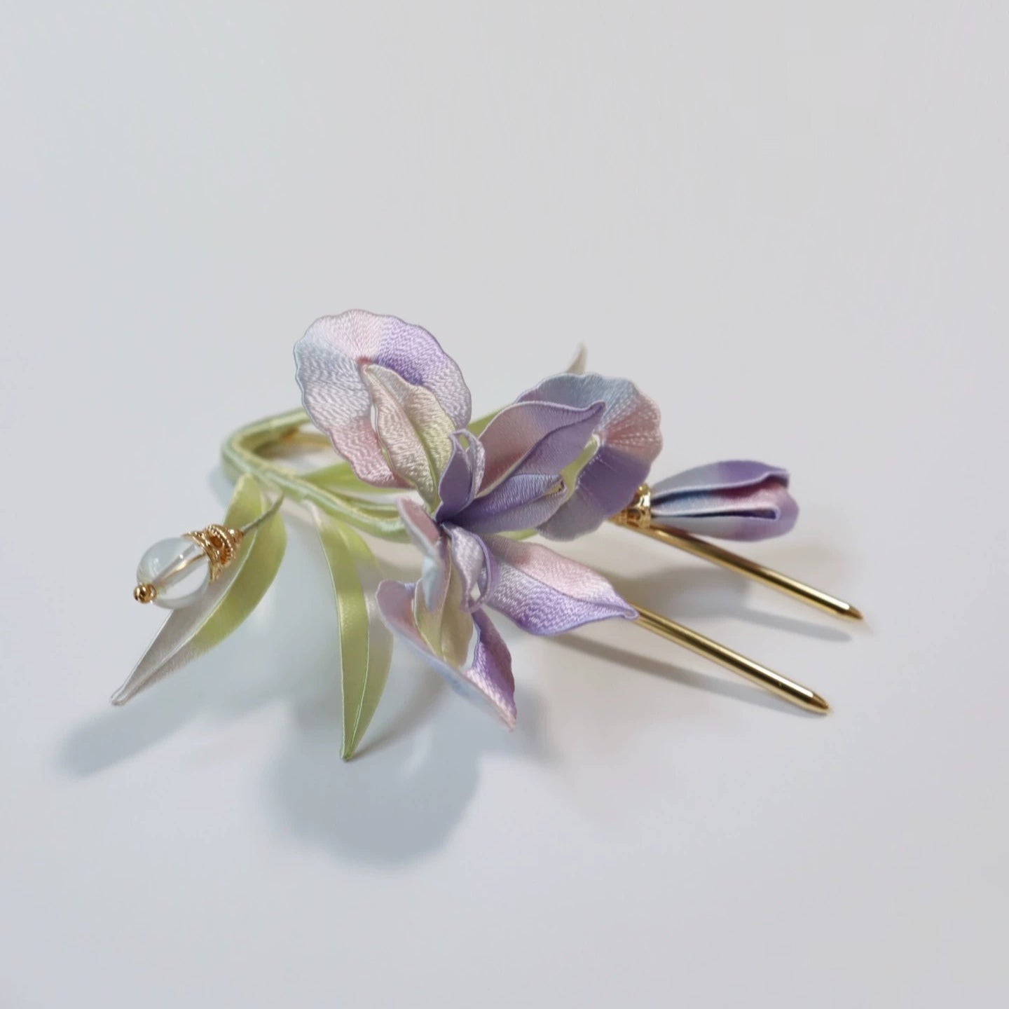 Elegant Iris Bespoke Silk Hairpin (Chanhua) - Handcrafted Floral Hair Accessory for Weddings, Parties & Special Occasions