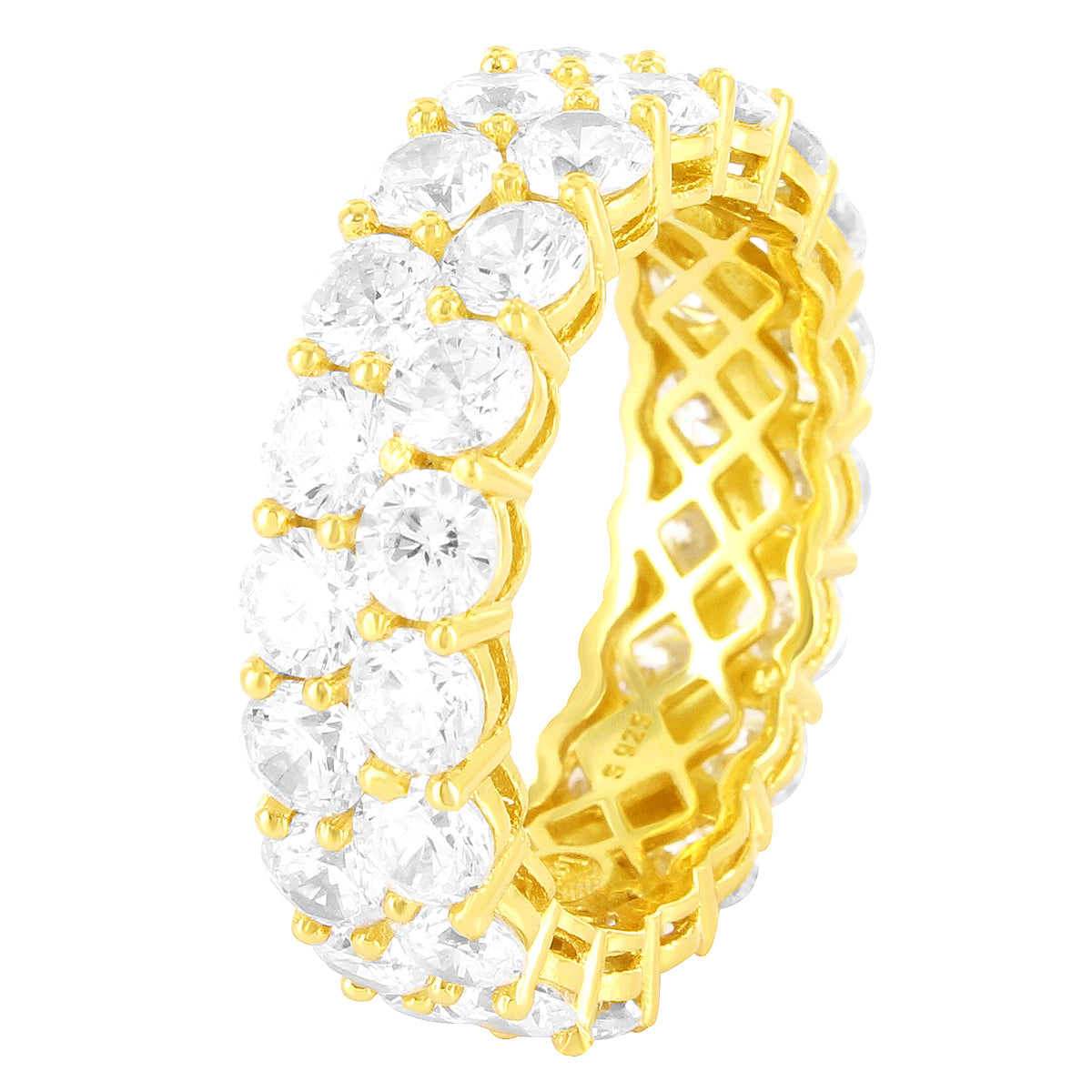 14K Gold Plated Men's Silver Wedding Band - Two Row Solitaire Ring for Men, Perfect for Engagement, Anniversary & Everyday Wear