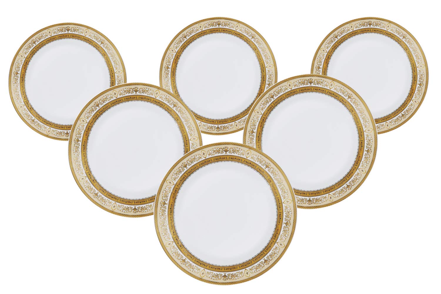 Royalty Porcelain 6-Piece Gold Trim Dinner Plate Set - 12 Inch Elegant Plates for Fine Dining, Wedding, and Formal Occasions