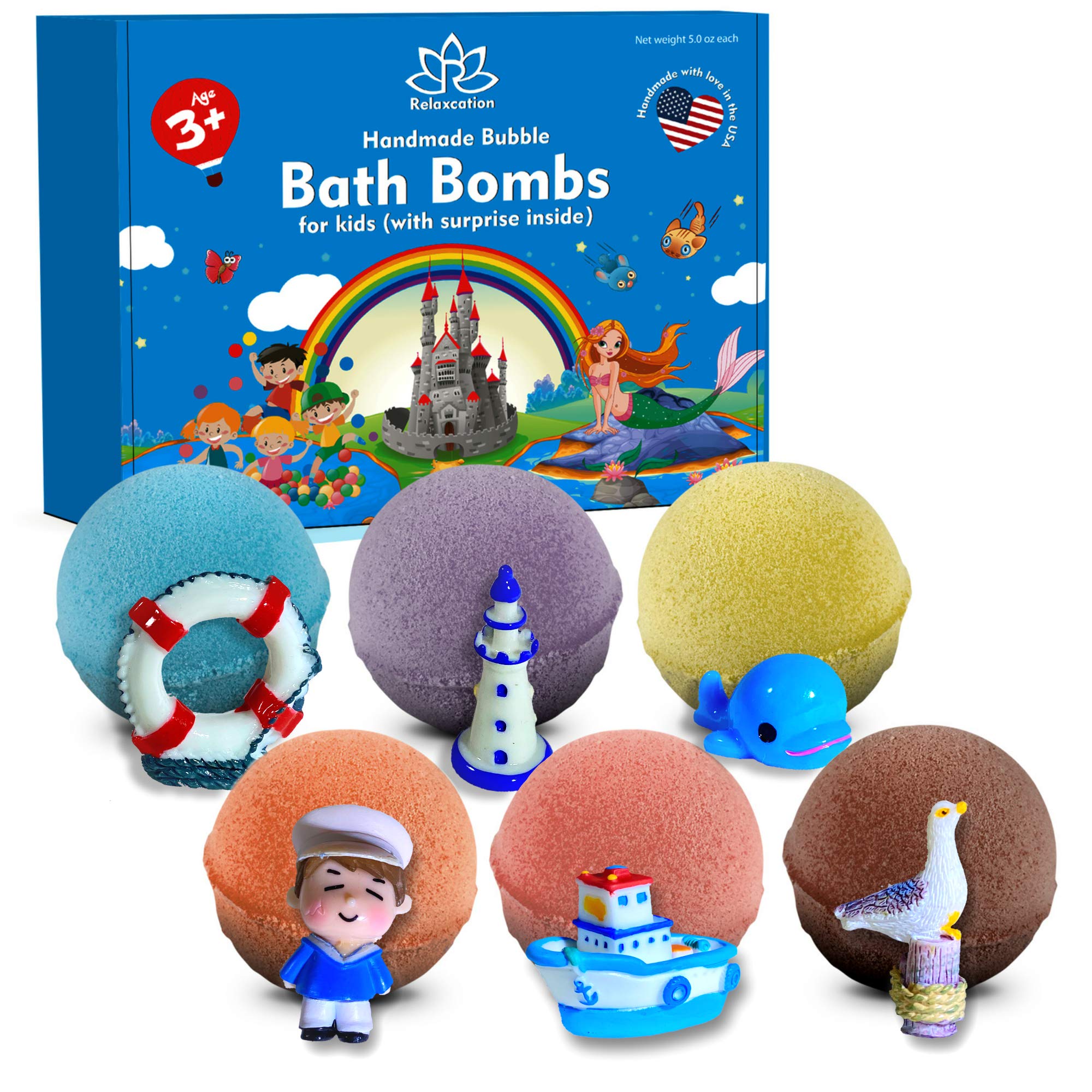 **Kids Bath Bombs Set with Surprise Toys Inside | Nautical Themed, Natural & Safe for Girls & Boys | Handmade in USA | Perfect Birthday Gift, Party Favors & Relaxing Bath Time Fun**