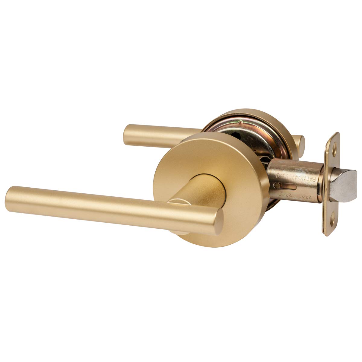 Designers Impressions Kain Satin Brass Euro Door Lever - Premium Passage Door Hardware for Hallway & Closet - Elegant Interior Door Handle for Modern Homes