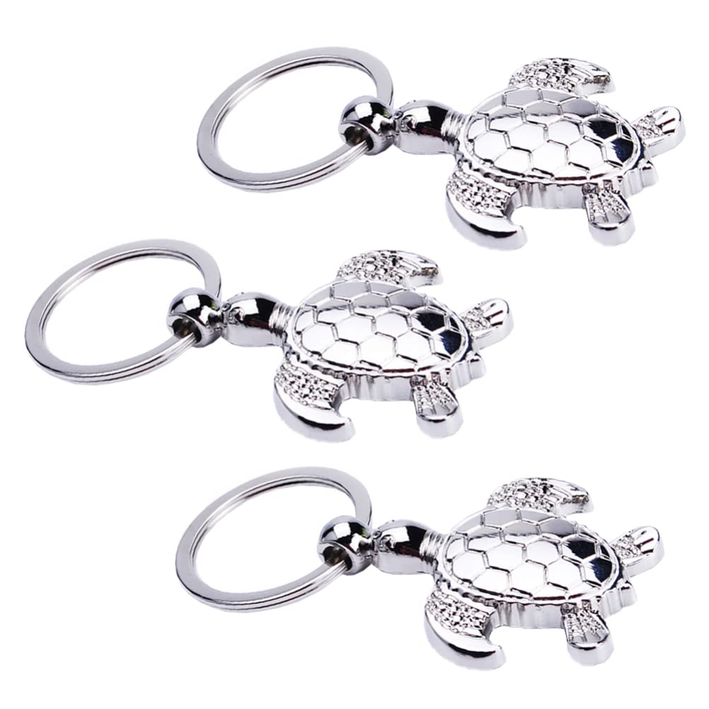 3pcs Silver Metal Tortoise Keychain - Alloy Turtle Key Ring for Backpack, Handbag, Car Keys - Cute Sea Animal Bag Charm Decor for Christmas Gifts & Daily Use