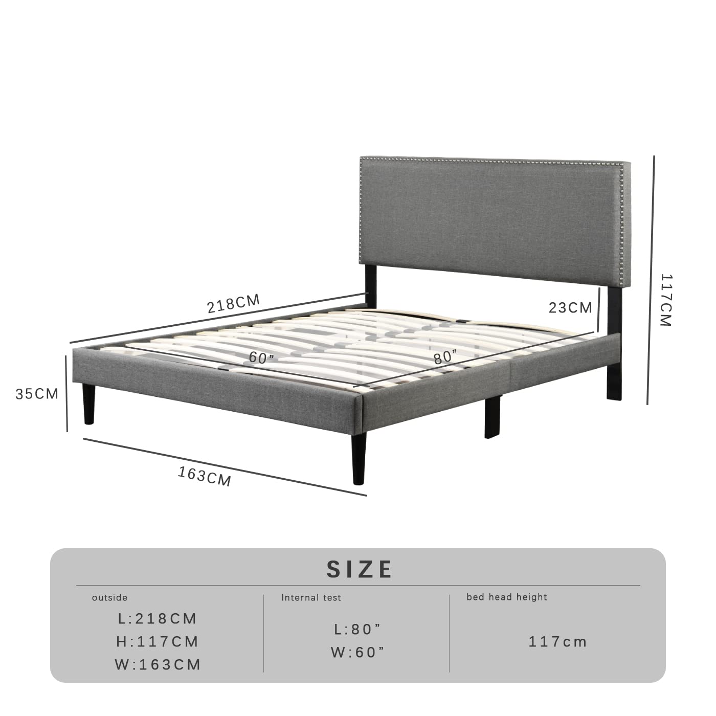 Queen Size Upholstered Platform Bed Frame with Headboard & Wooden Slats - Noise Free, No Box Spring Needed, Light Grey - Perfect for Modern Bedrooms, Guest Rooms & Small Apartments