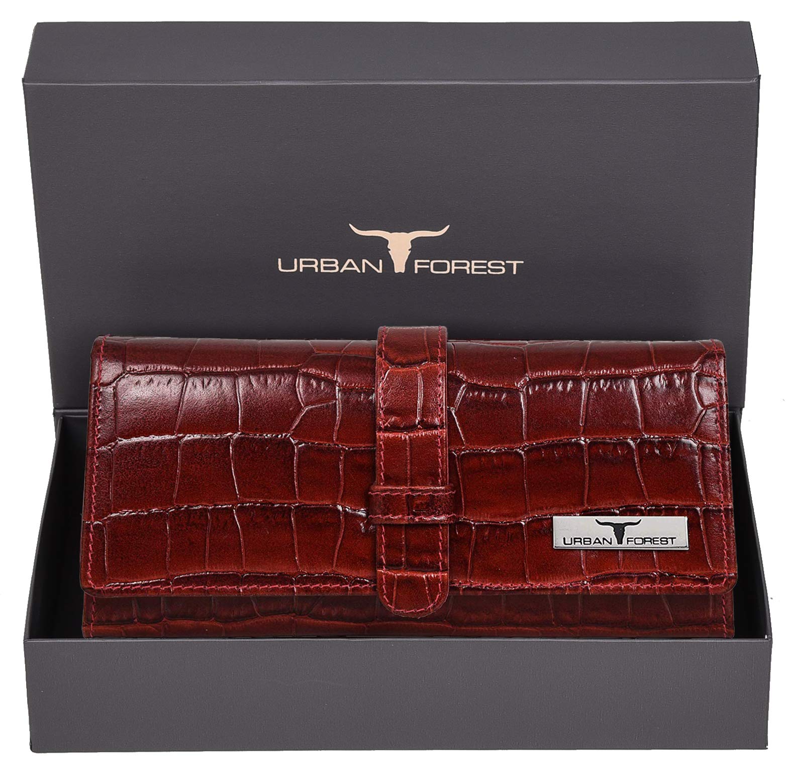URBAN FOREST Danny Dark Red Leather Wallet for Women - Slim RFID Blocking Bifold Wallet with Card Slots - Perfect for Everyday Use, Travel & Gifting