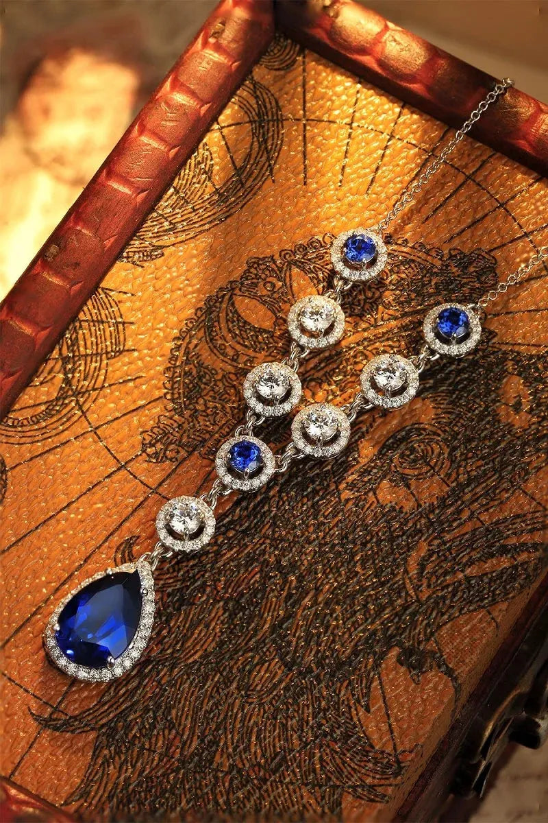 Pirmiana Customized 9K/14K/18K Gold Necklace with 5.8ct Lab-Created Royal Blue Sapphire Pendant - Elegant Women's Fashion Jewelry for Weddings, Anniversaries & Special Occasions