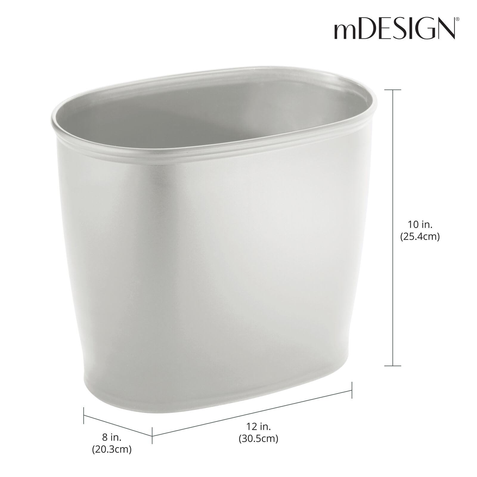 mDesign 2.25 Gallon Plastic Oval Trash Can - Small Wastebasket for Bathroom, Kitchen, Office & Dorm - Gray Recycling Bin for Waste Disposal & Organization - Perfect for Under Sink, Bedroom or Closet Storage