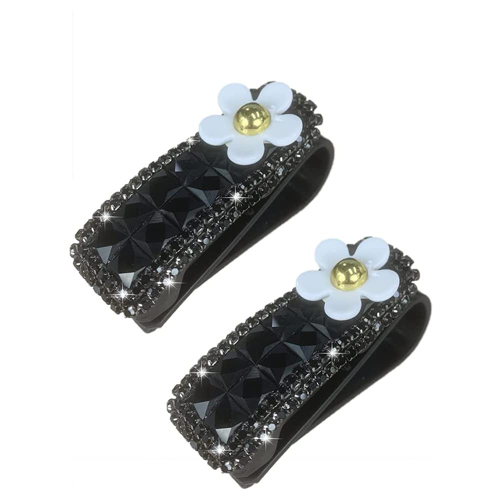 2 Pcs Car Glasses Holders for Sun Visor - Double Layer Sunglasses & Eyeglass Clip with Ticket Card Holder - Cute Bling Car Accessories for Women - Perfect for Road Trips, Commuting & Organizing Small Items