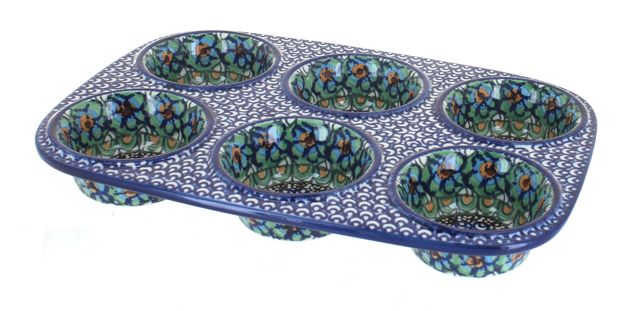 Blue Rose Polish Pottery Mardi Gras Muffin Pan - 6-Cup Non-Stick Baking Dish for Cupcakes, Cornbread & More | Perfect for Parties, Holidays & Home Baking
