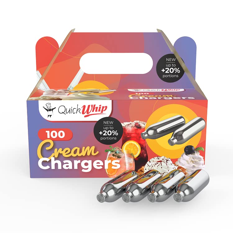 QuickWhip Pro 100 Whipped Cream Chargers (600 Cartridges - 6 Boxes of 100) - 9g Food Grade N2O for Professional & Home Use - Compatible with Standard Cream Dispensers - Perfect for Desserts, Coffee Toppings & Cocktail Garnishes