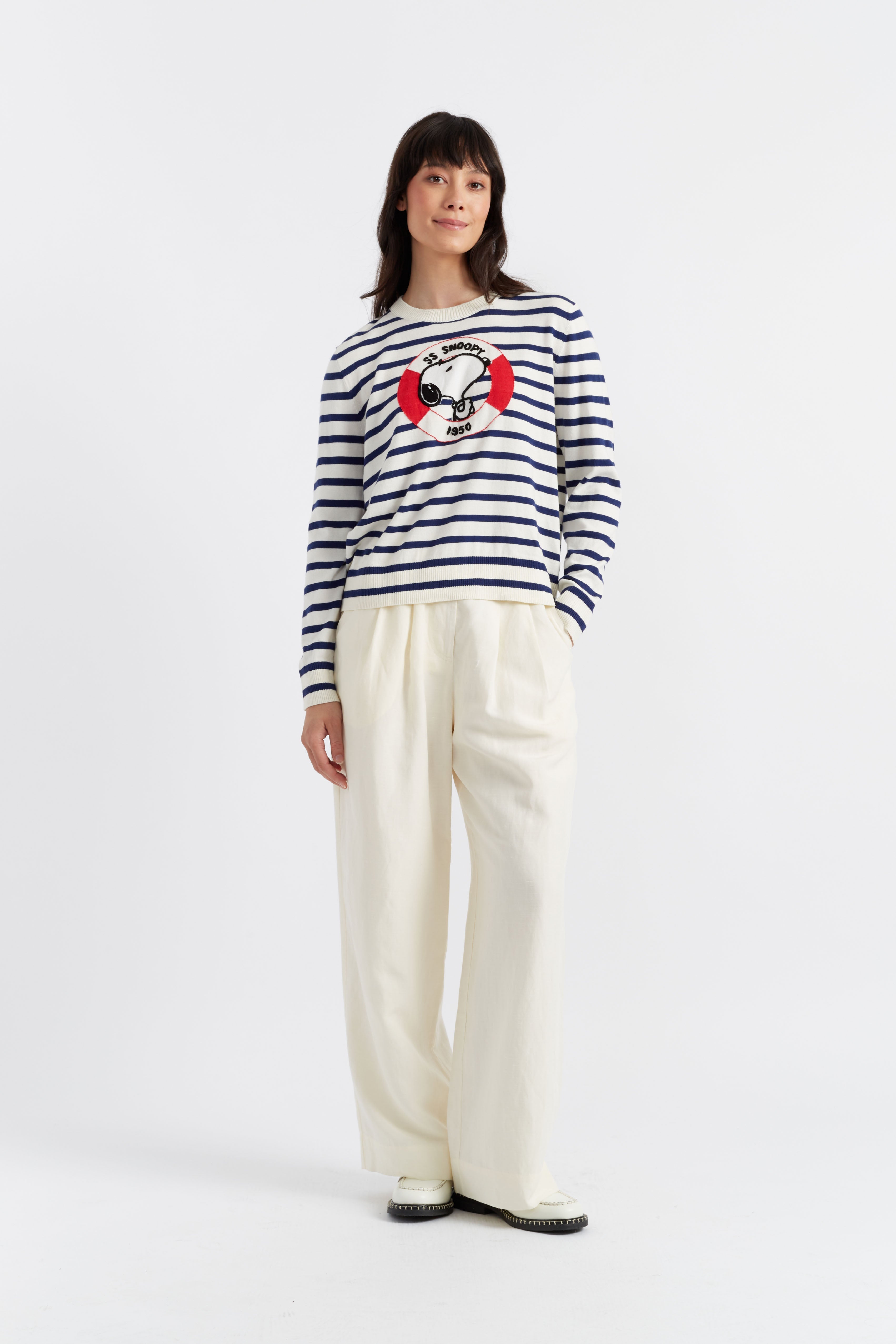 Blue Cotton Snoopy Nautical Sweater for Men & Women - Cute Cartoon Dog Print Pullover for Casual Wear, Fall & Winter Fashion, Gifts for Peanuts Fans