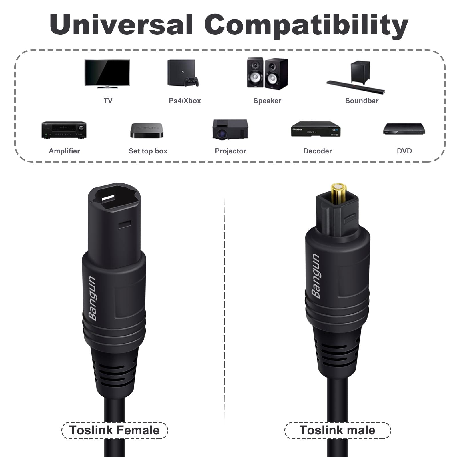 3ft Optical Cable Extension - Toslink Extender Cable, Male to Female Digital Audio Fiber Optic Cable for Soundbar, TV, PS4, Xbox, Home Theater - Perfect for Gaming, Home Entertainment & Audio Systems