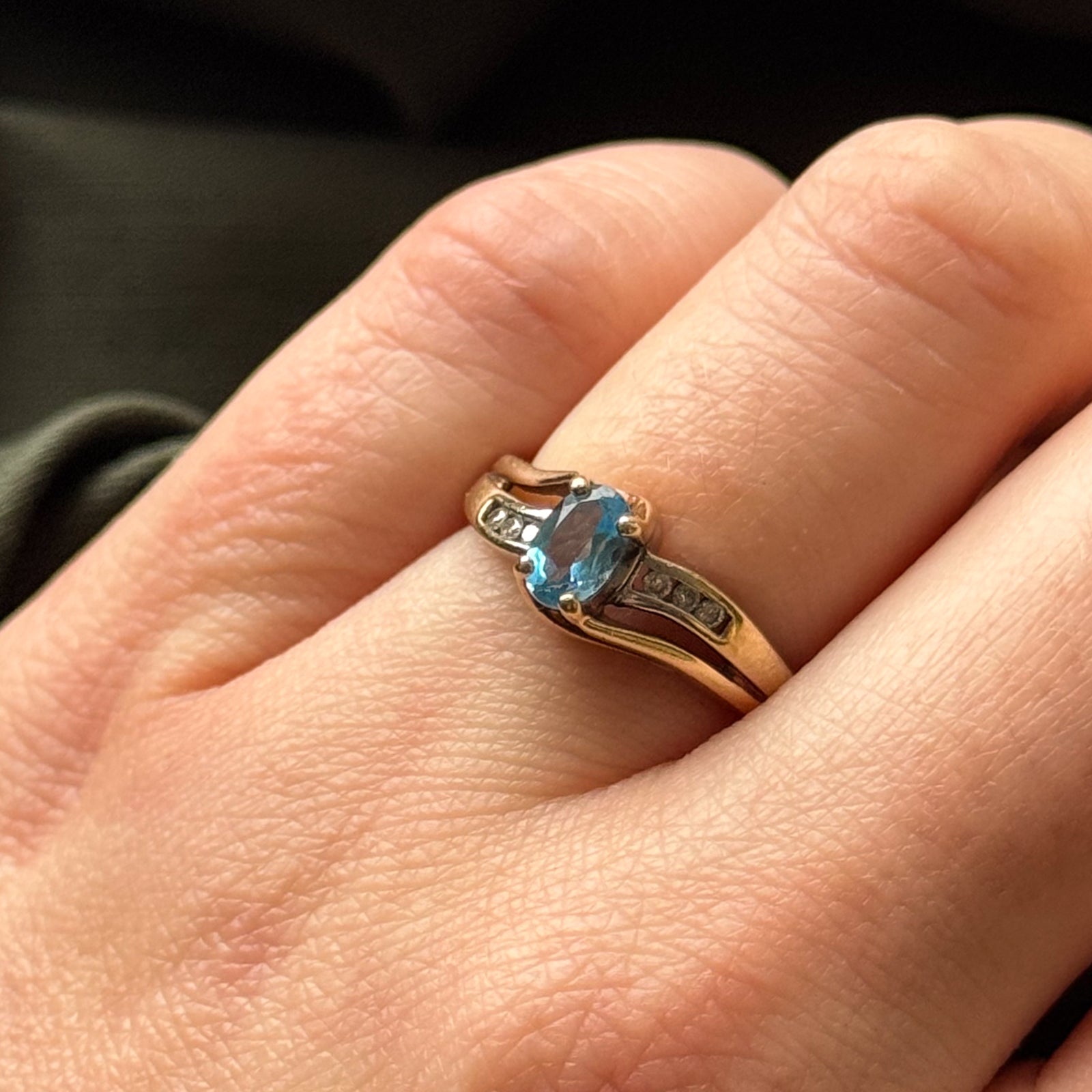 Blue Topaz & Diamond Bypass Ring - 0.50ct Gemstone & 0.06ctw Diamond - Size 6 - Elegant Jewelry for Women - Perfect for Engagement, Anniversary & Special Occasions