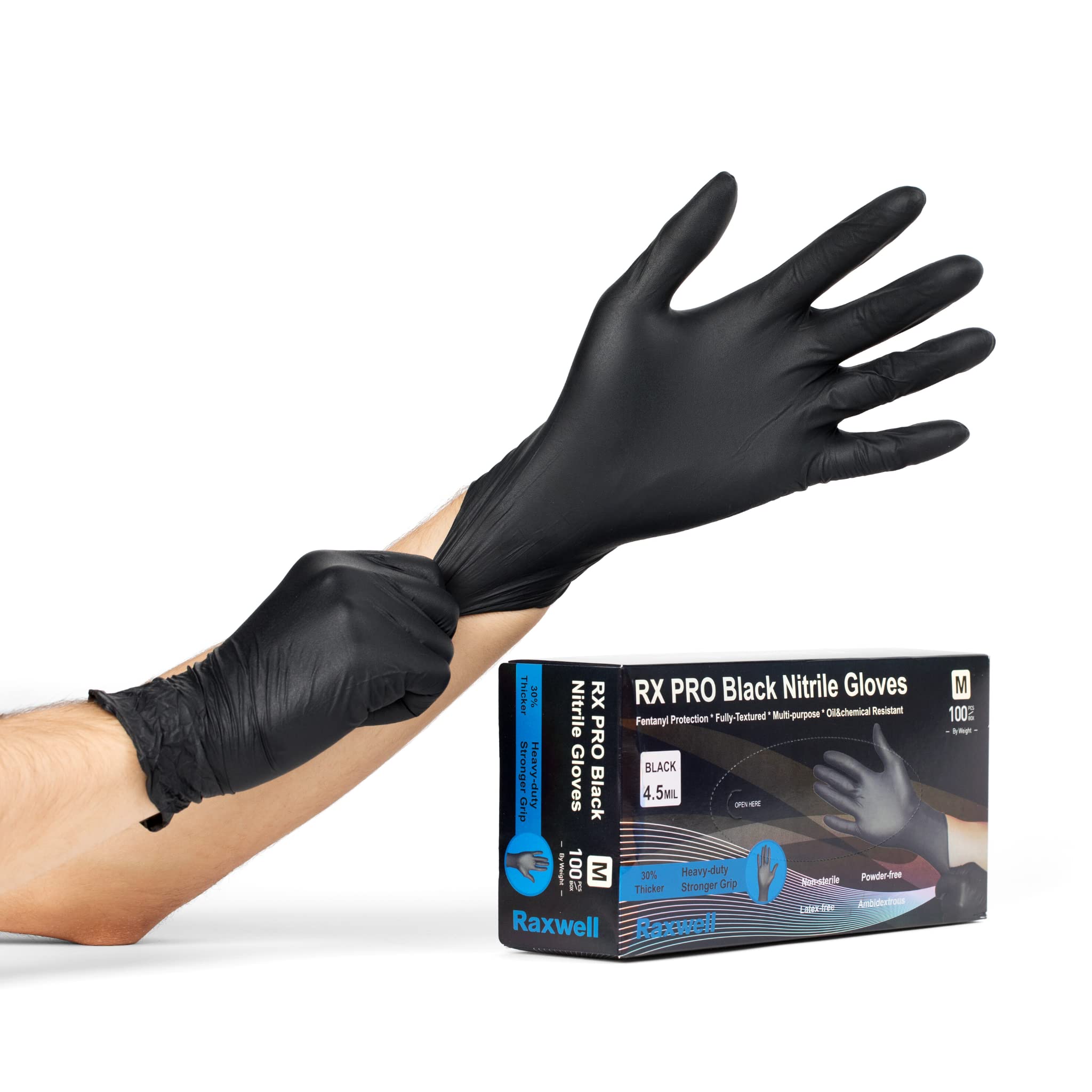 Exam Grade 4 Mil Nitrile Gloves - Black Disposable Latex-Free Gloves for Mechanics, Medical Use & Cleaning - Durable Rubber Gloves for Automotive Work, Healthcare & Household Protection