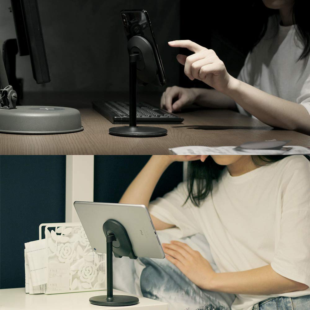 Adjustable Black Phone Stand for Desk - Universal Holder Compatible with iPhone, iPad, Tablet & Nintendo Switch (4