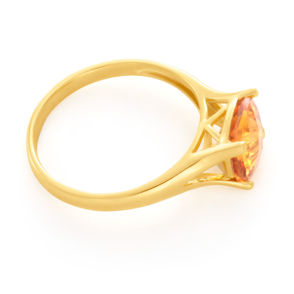 9ct Yellow Gold 2ct Cushion Cut Citrine Ring - Elegant Statement Jewelry for Women, Perfect for Weddings, Anniversaries & Special Occasions