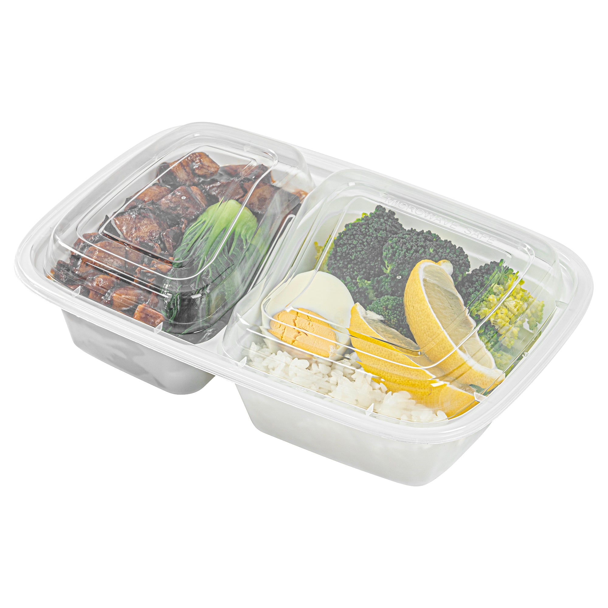 32 oz White Plastic 2-Compartment Food Storage Containers with Clear Lids - Microwave Safe (8.75