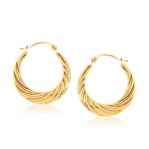 14K Yellow Gold Textured Graduated Twist Hoop Earrings for Women - Elegant Dangle Statement Jewelry for Party, Wedding & Everyday Wear