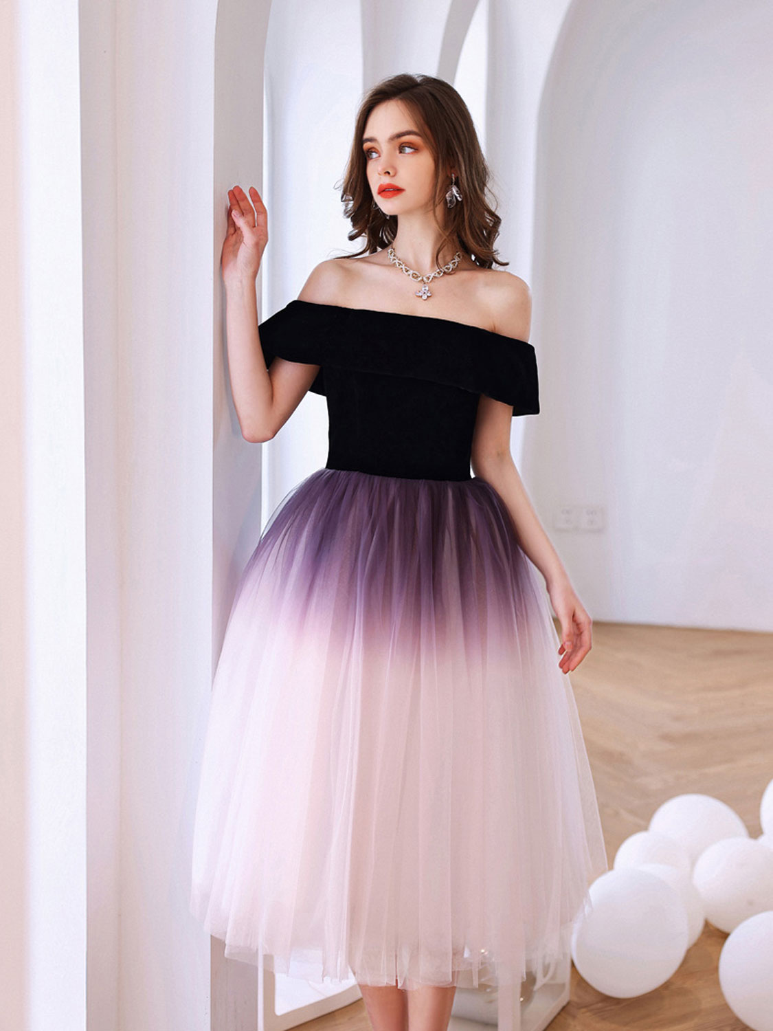 Elegant Purple Off Shoulder Tulle Short Puffy Prom Dress for Homecoming & Special Occasions - Perfect for Dances, Parties & Formal Events