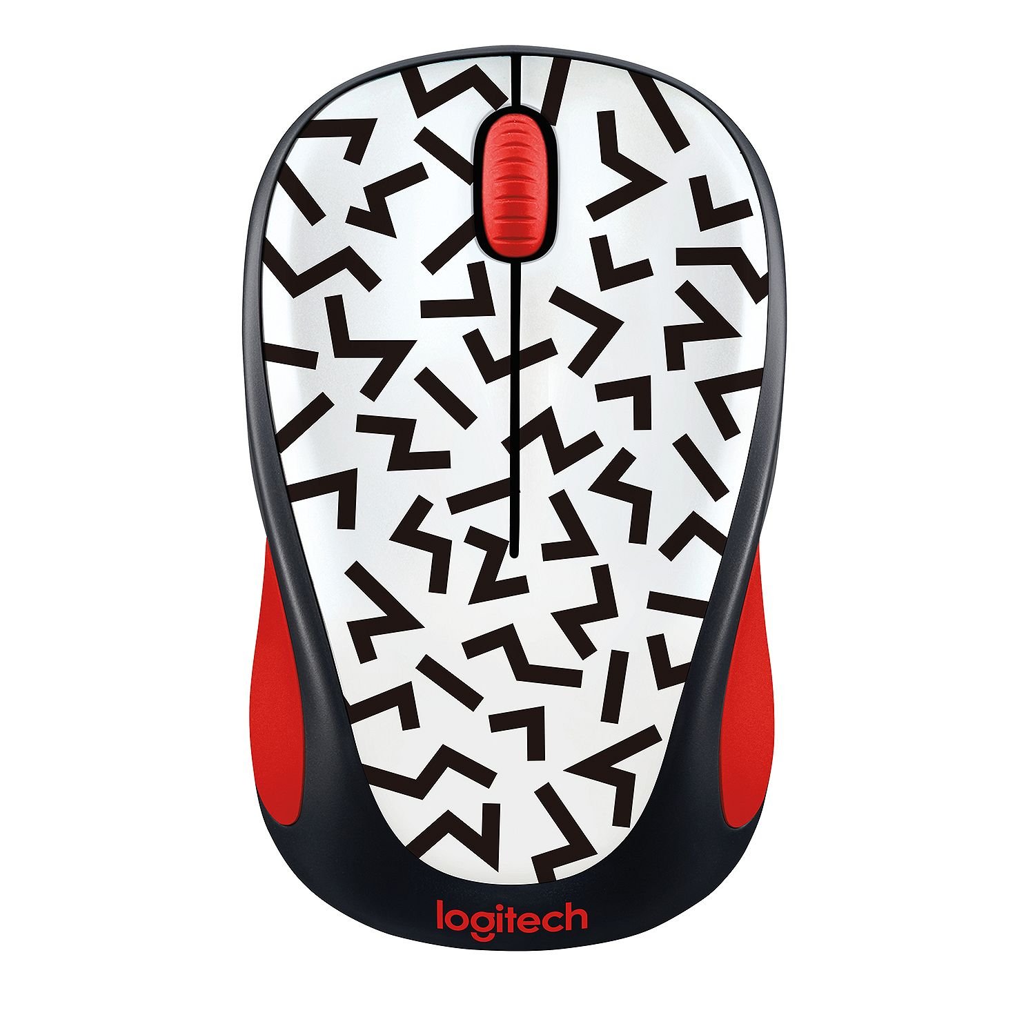 Logitech M317c Wireless Mouse with 2.4GHz USB Receiver - Red Zig Zag Design for Laptop, PC, Mac - Ergonomic Comfort for Office & Home Use