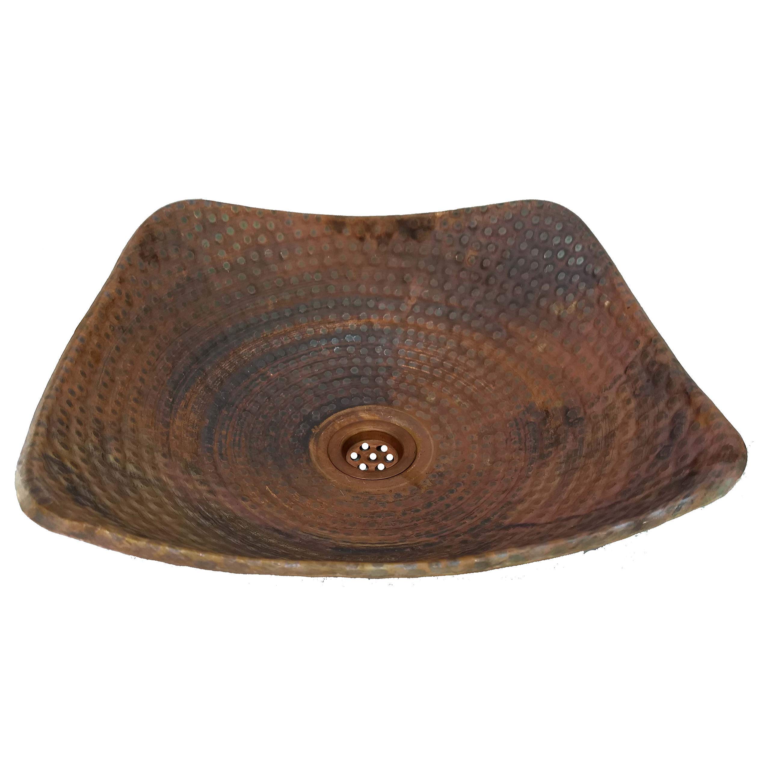 Hammered Copper Square Vessel Sink - Rustic Bathroom Vanity Top for Vintage Home Remodeling | Perfect for Farmhouse, Industrial & Modern Bathroom Decor