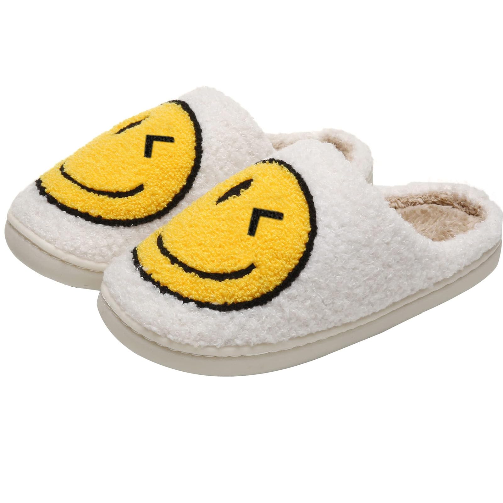 Geibiu Women's Retro Plush House Slippers - Soft Fuzzy Smile Face Indoor/Outdoor Slip-On Shoes for Warm Comfort | Perfect for Home, Dorm, Lounge & Gift Giving