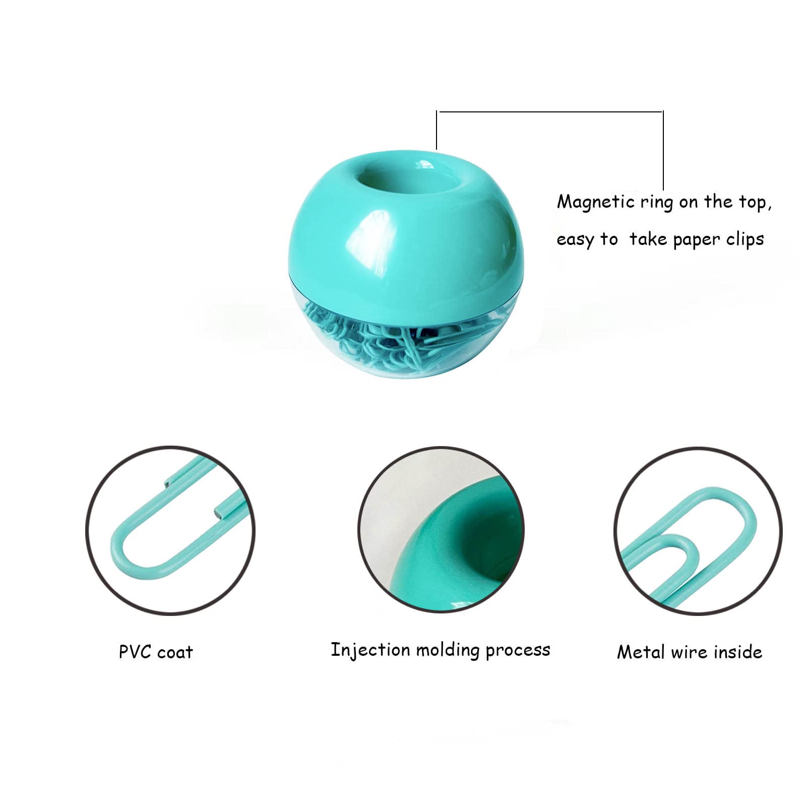 Teal Paper Clips Holder with 100pcs 1.1 Inch Mint Green Paper Clips - Office Desk Organizer Accessories for Files, Documents & School Supplies - Perfect for Office, Home & Classroom Organization