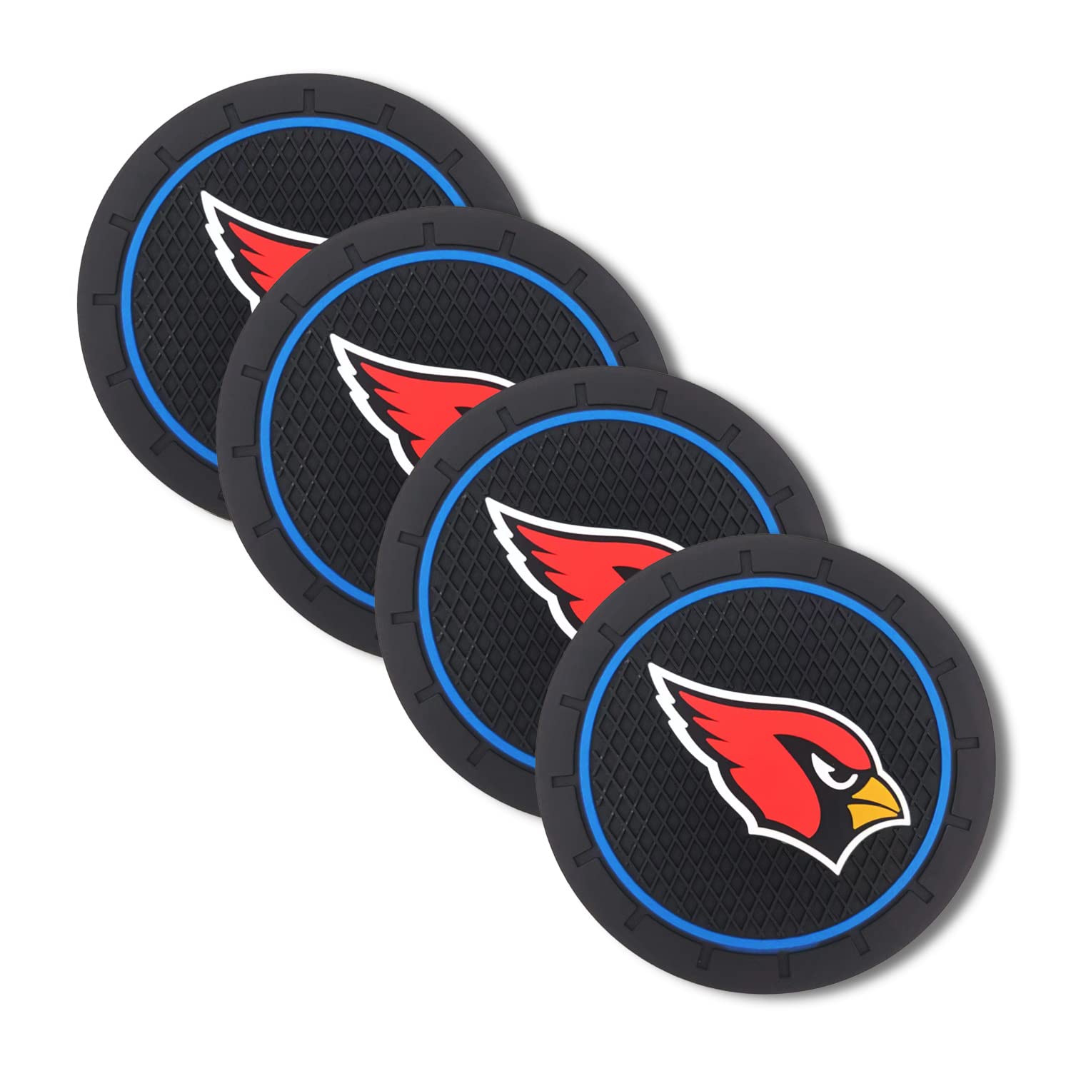 4Pcs Black Silicone Coasters for Cardinals Fans - 2.75 Inch Non-Slip Car Cup Holders - Durable Auto Interior Accessories for Coffee, Drinks & Beverages - Perfect for Road Trips, Commuting & Travel