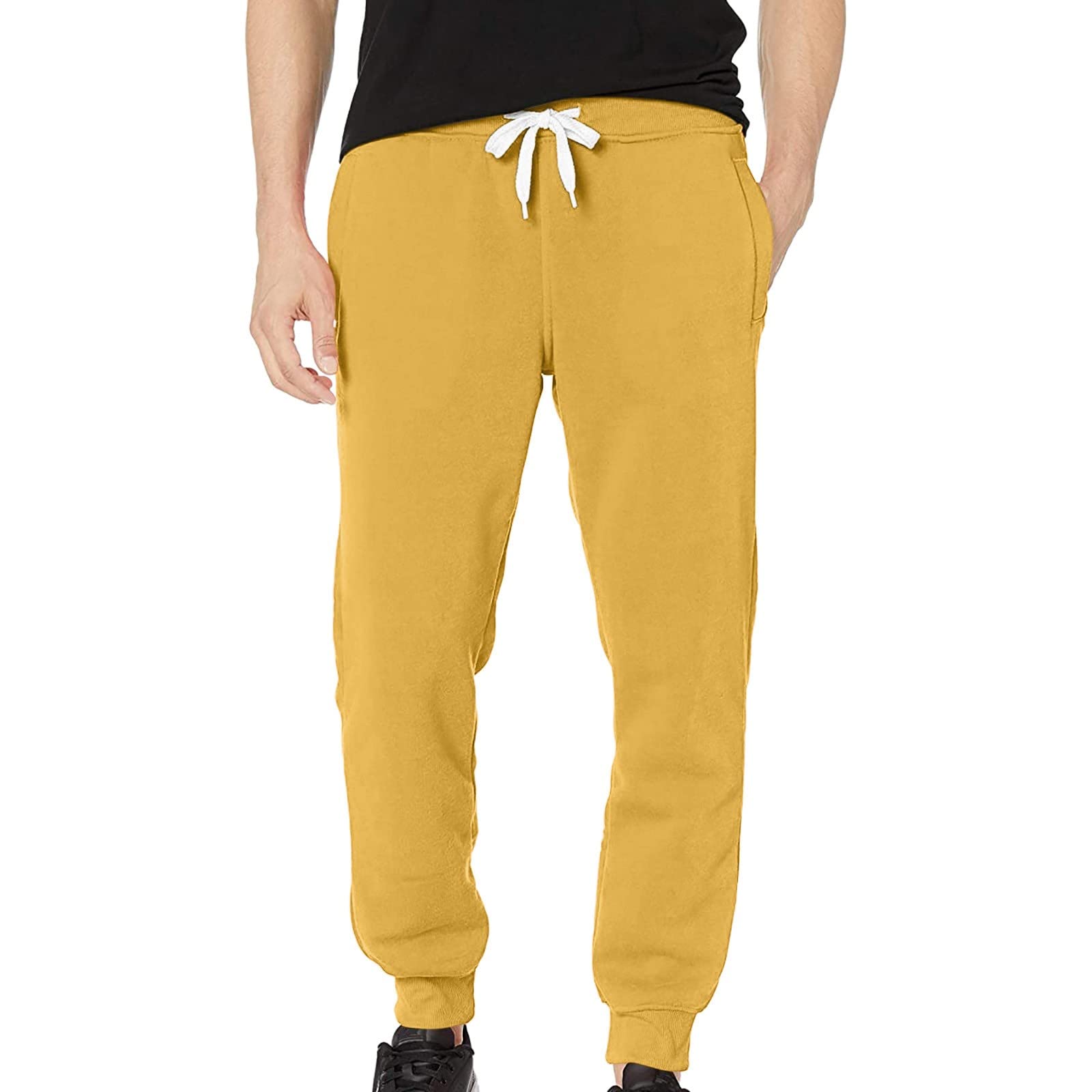 IJKEID Men's Fleece Jogger Pants - Thickened Winter Casual Sweatpants with Elastic Waistband for Running, Gym & Lounge Wear - Solid Color Athletic Trousers for Men (Perfect for Outdoor Activities & Relaxing at Home)