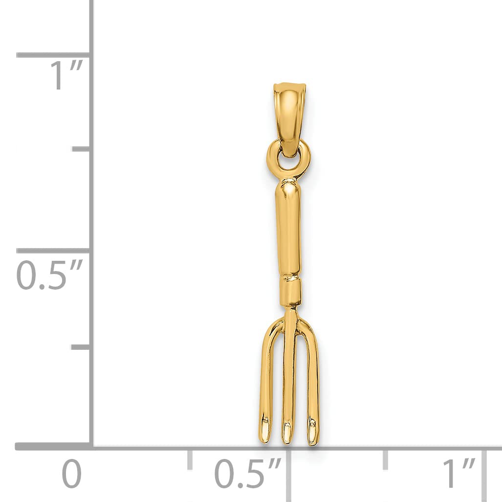 14K Yellow Gold 3D HP Fork Garden Tool Charm Pendant - Lex & Lu Jewelry for Gardening Enthusiasts, Perfect Gift for Plant Lovers & Outdoor Decor